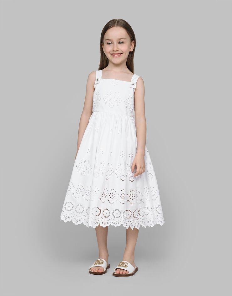 Dolce & Gabbana Платье из поплина с ажурной вышивкой белый L53DY5FG5BK
