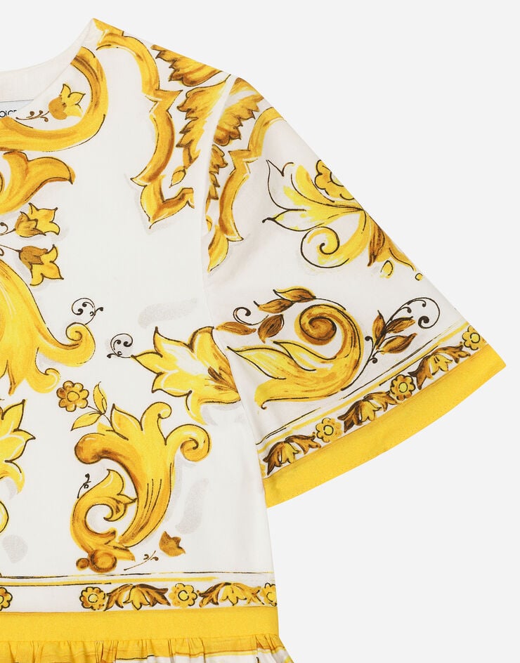 Dolce & Gabbana 옐로 마욜리카 프린트 포플린 드레스 인쇄 L53DG7G7E9W