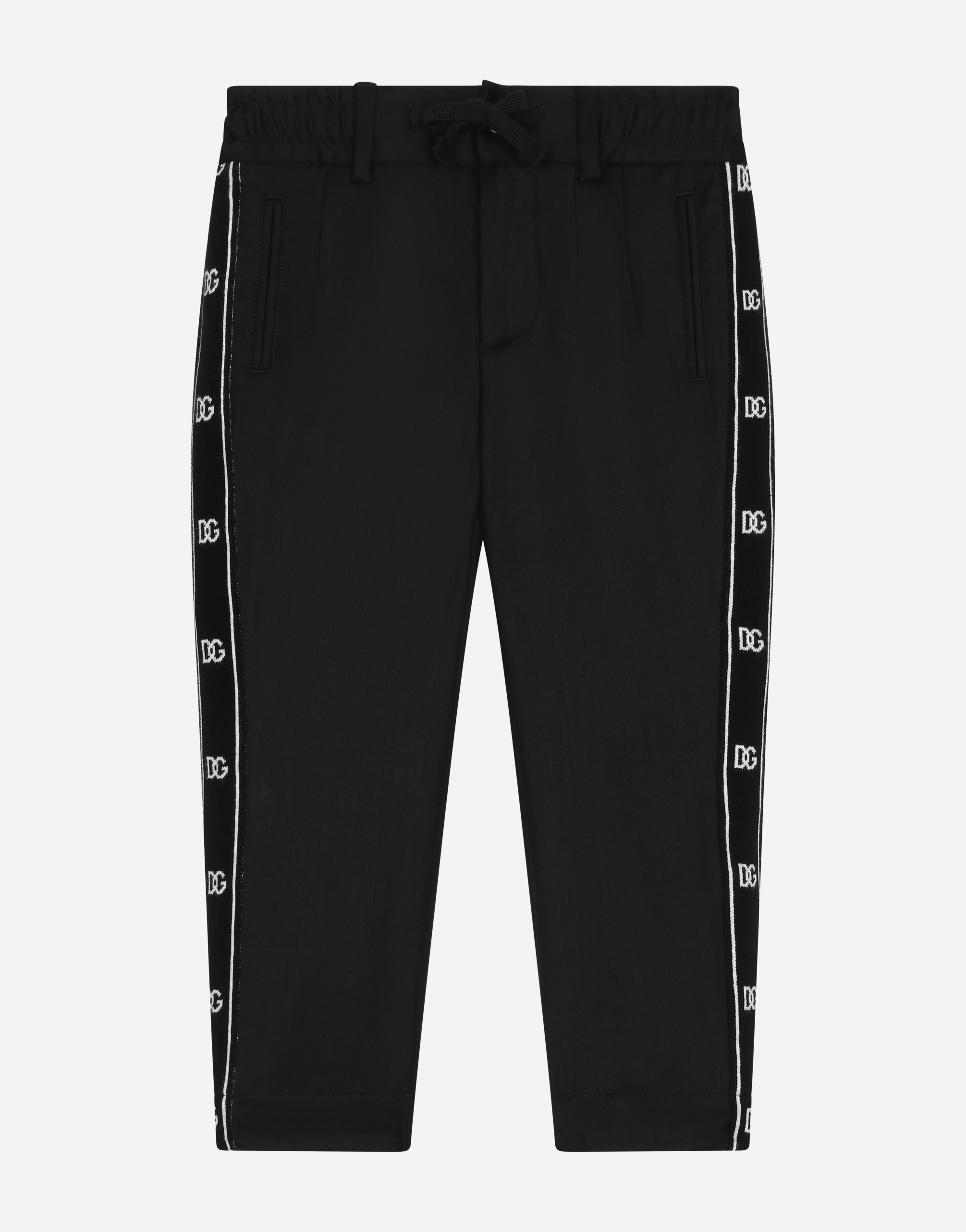 Dolce & Gabbana Kids' Stretch Woolen Trousers With Logo Band In Black