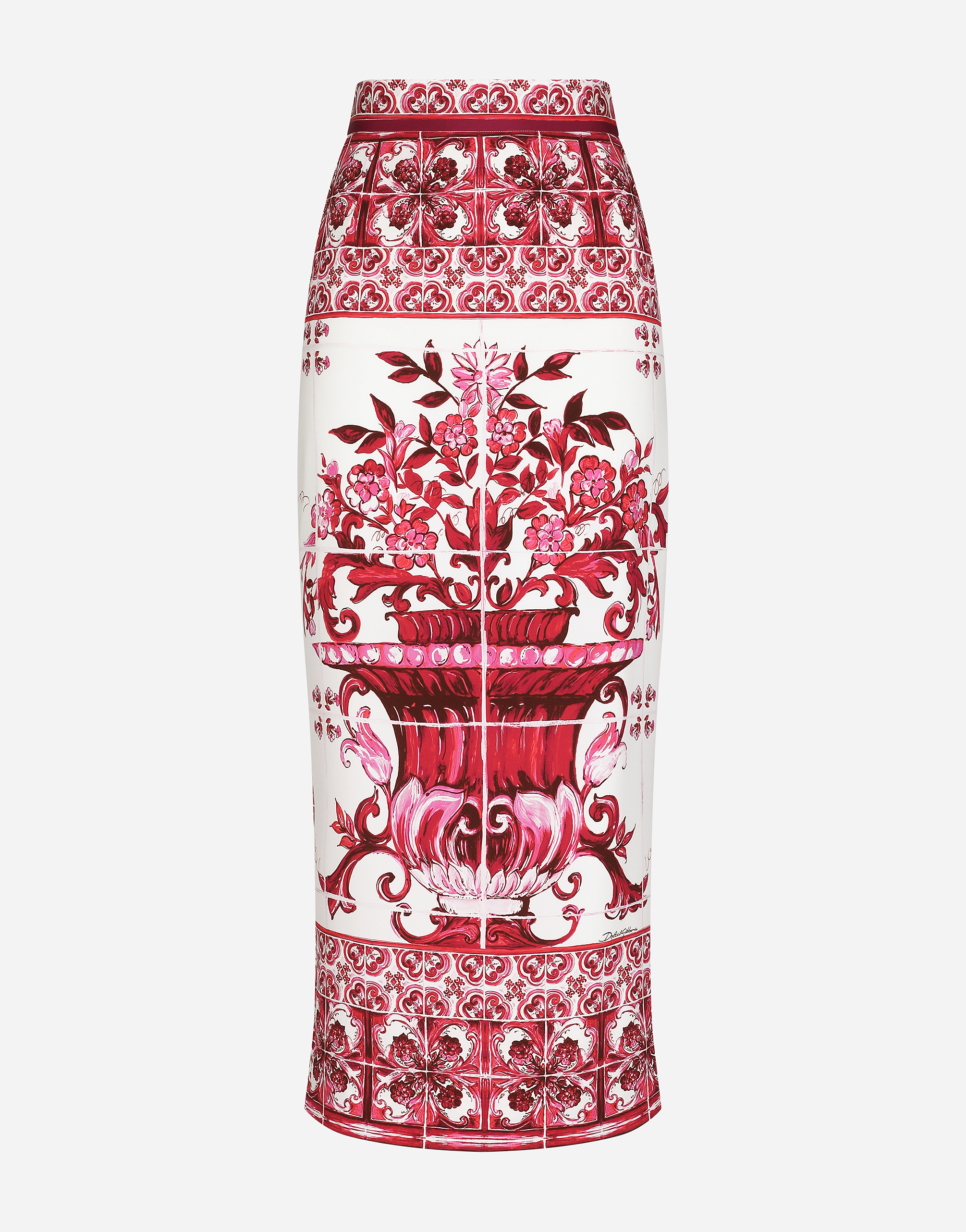 Dolce & Gabbana Majolica-print Charmeuse Calf-length Skirt In Multicolor