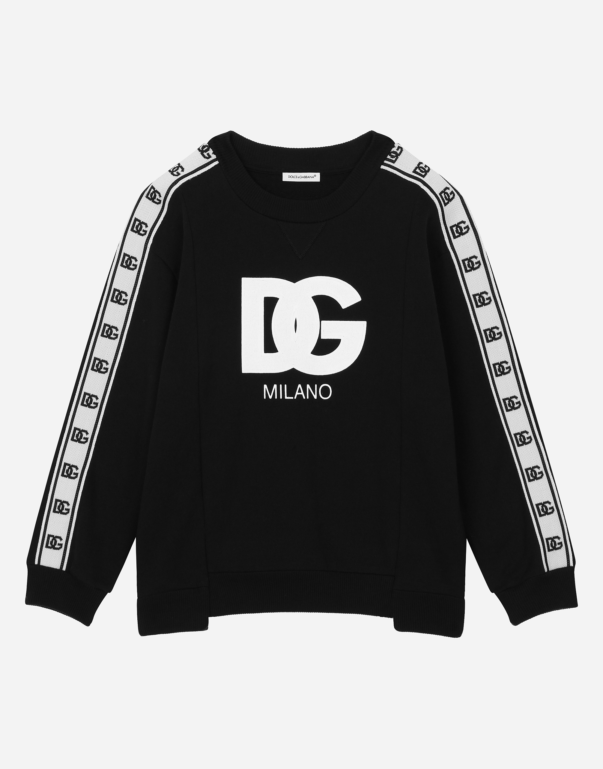 Long-sleeved round-neck sweatshirt with logo print and branded trims