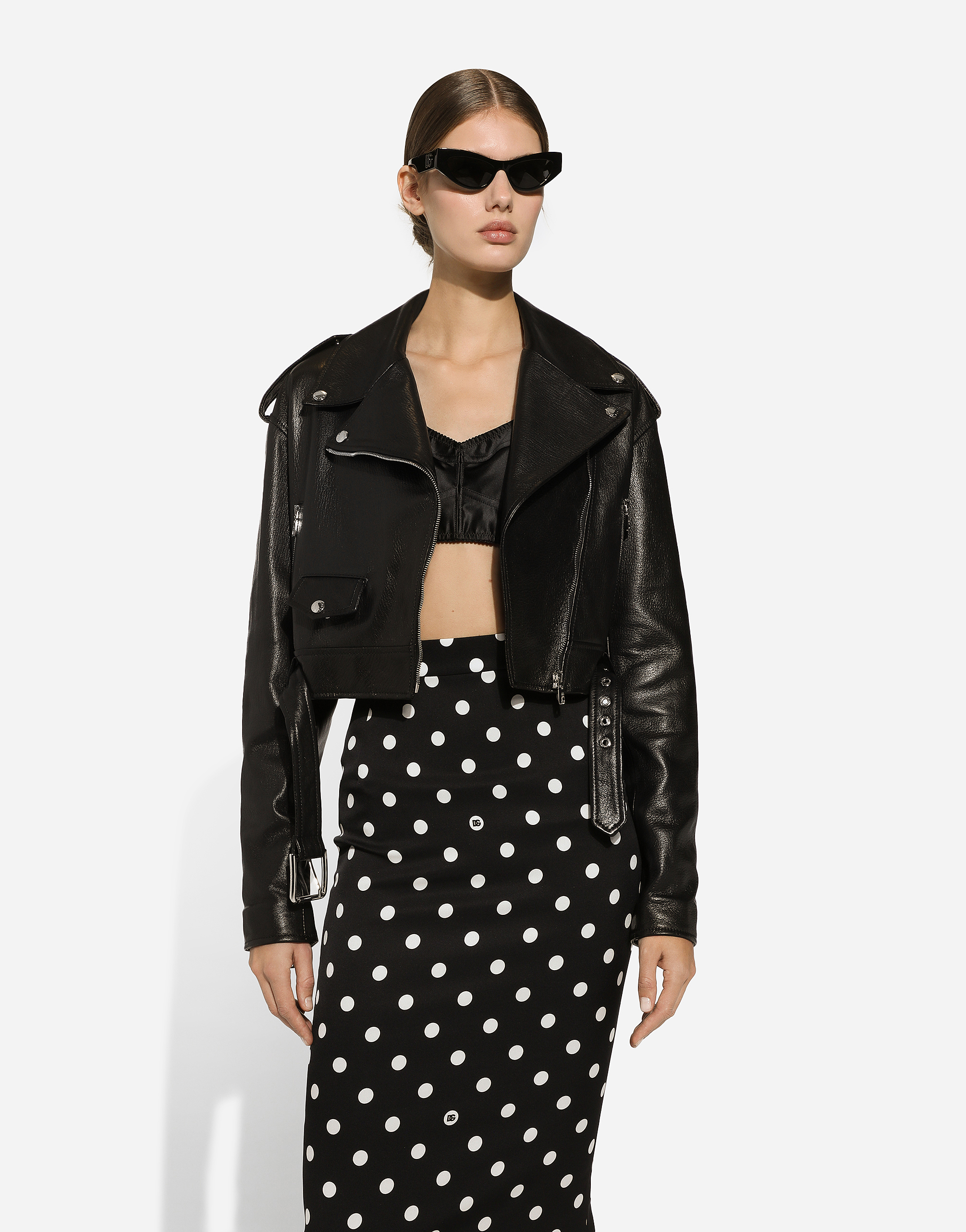 Shop Dolce & Gabbana Plongé Nappa Leather Biker Jacket In ブラック