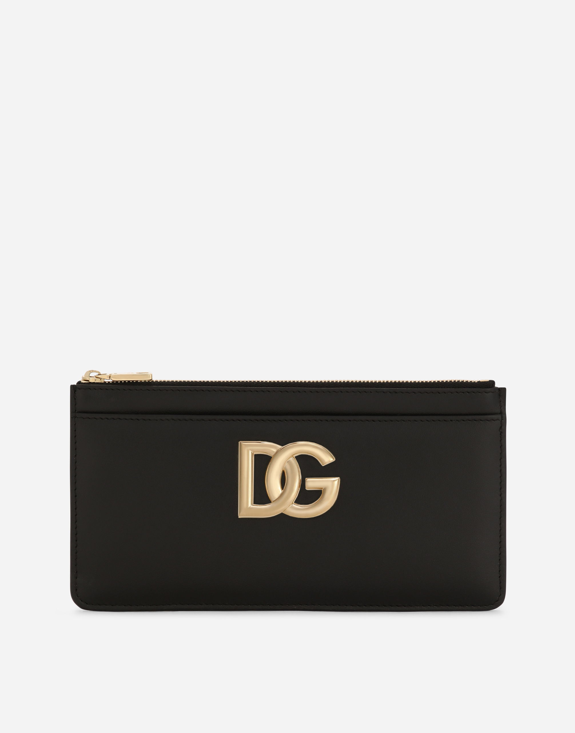 Shop Dolce & Gabbana Large Calfskin Card Holder With Dg Logo In Black