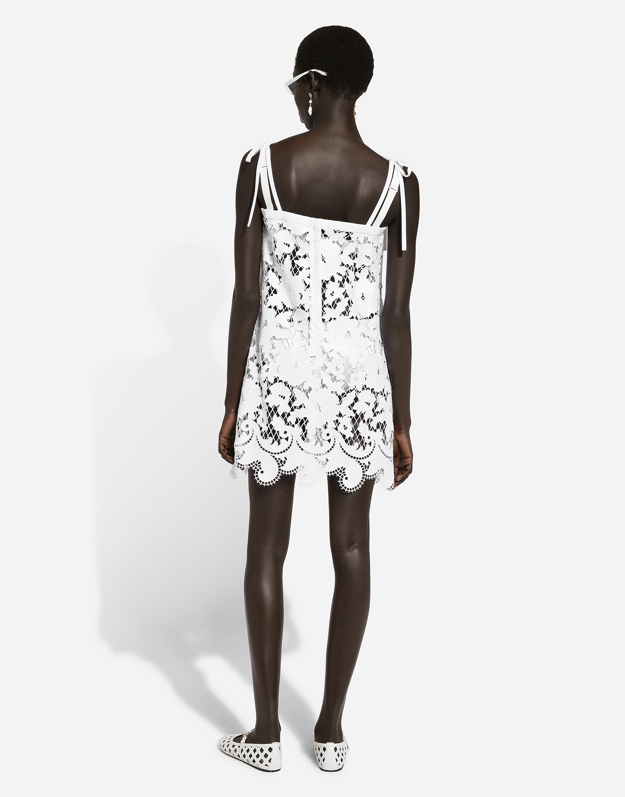 Shop Dolce & Gabbana Cotton Minidress With Floral Openwork Embroidery In ホワイト