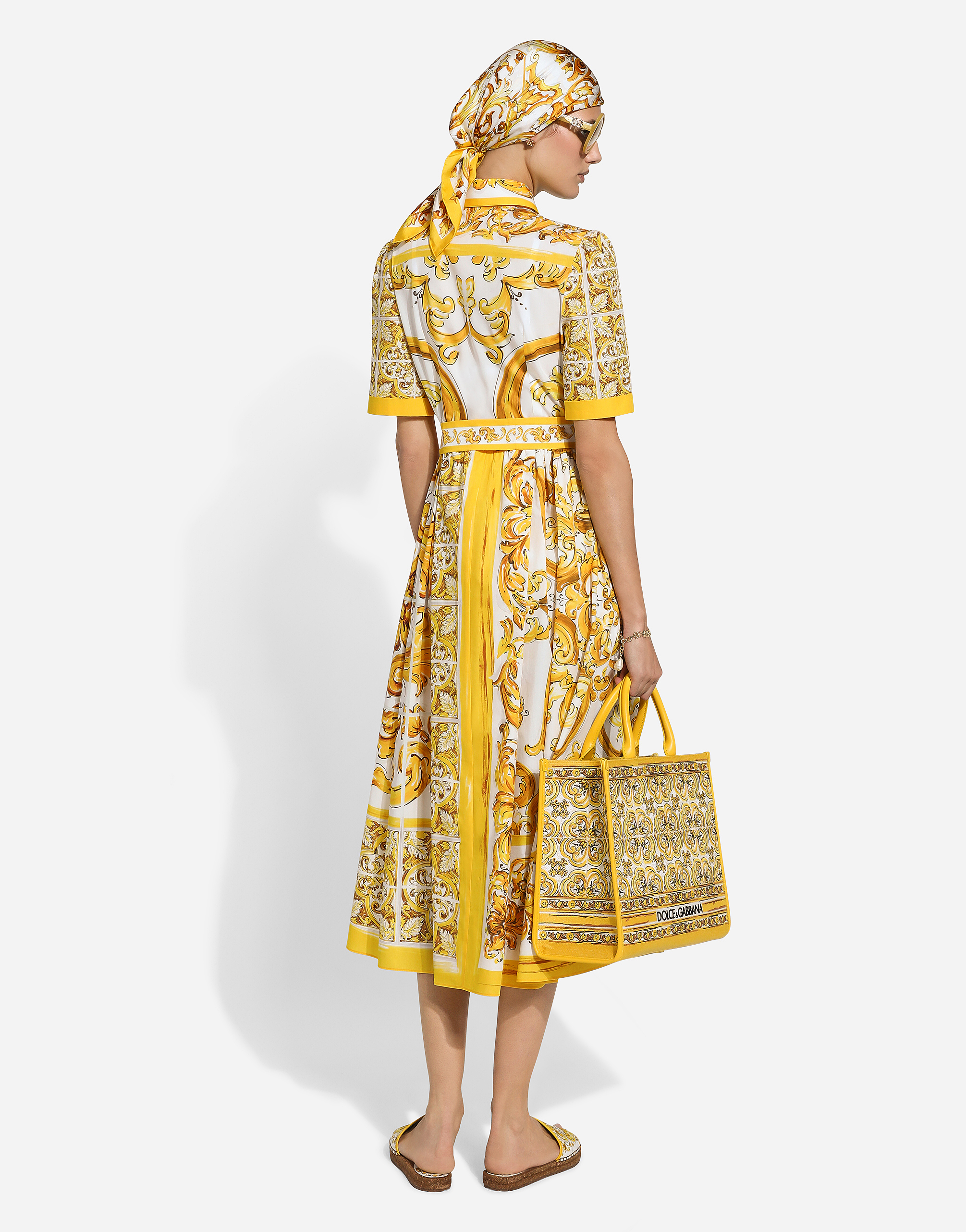 Shop Dolce & Gabbana Cotton Poplin Midi Shirt Dress With Majolica Print