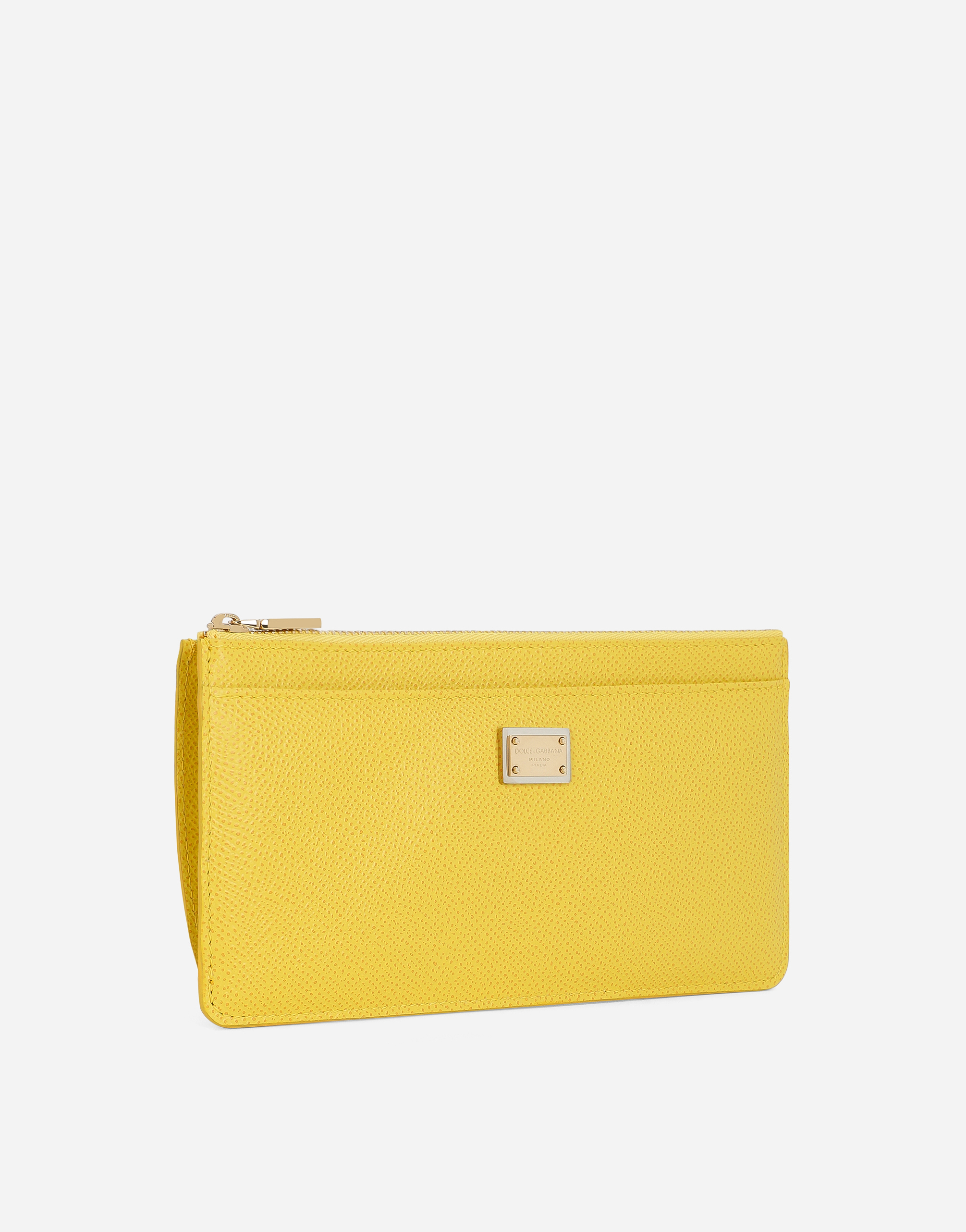 Shop Dolce & Gabbana Large Dauphine Calfskin Card Holder In Yellow