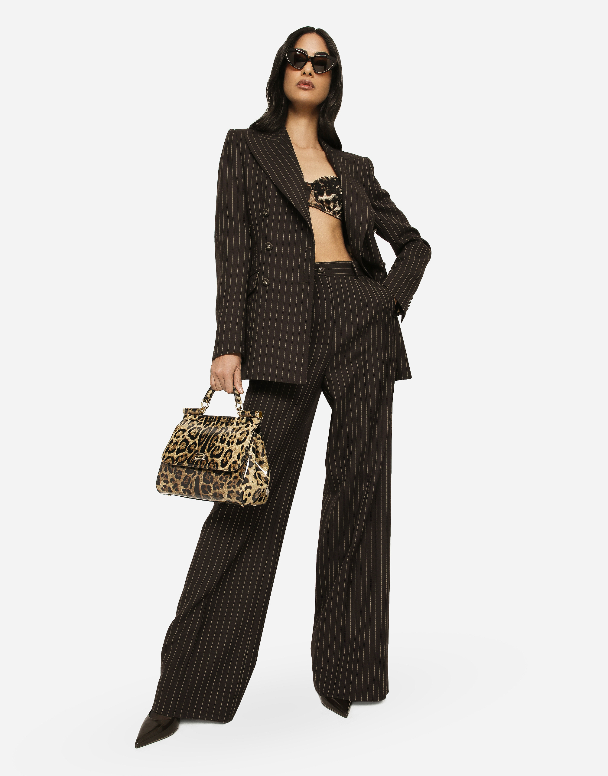 Shop Dolce & Gabbana Pinstripe Wool Palazzo Pants In Multicolor