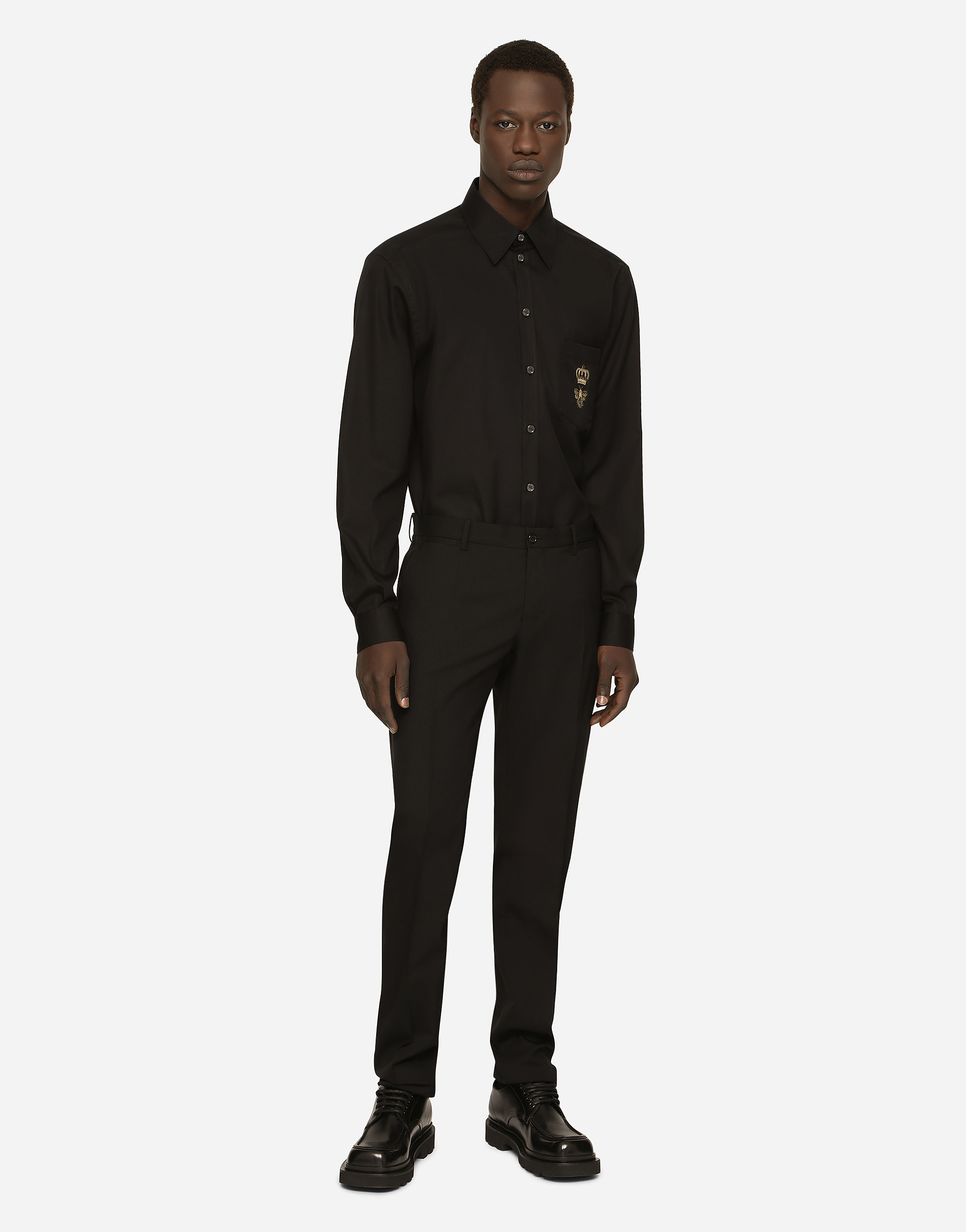 Shop Dolce & Gabbana Cotton Martini-fit Shirt With Embroidery In Black