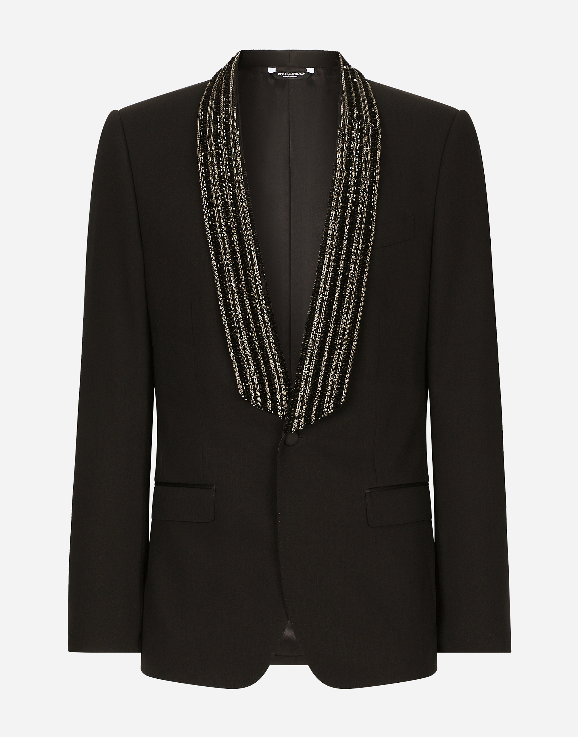 Single-breasted jacket with embroidered shawl collar in Black for 