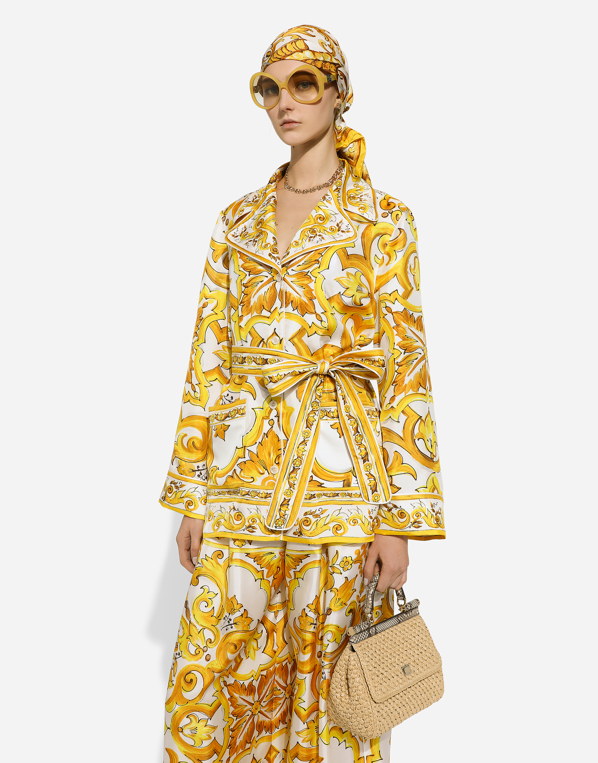 Shop Dolce & Gabbana Silk Twill Pajama Shirt With Majolica Print