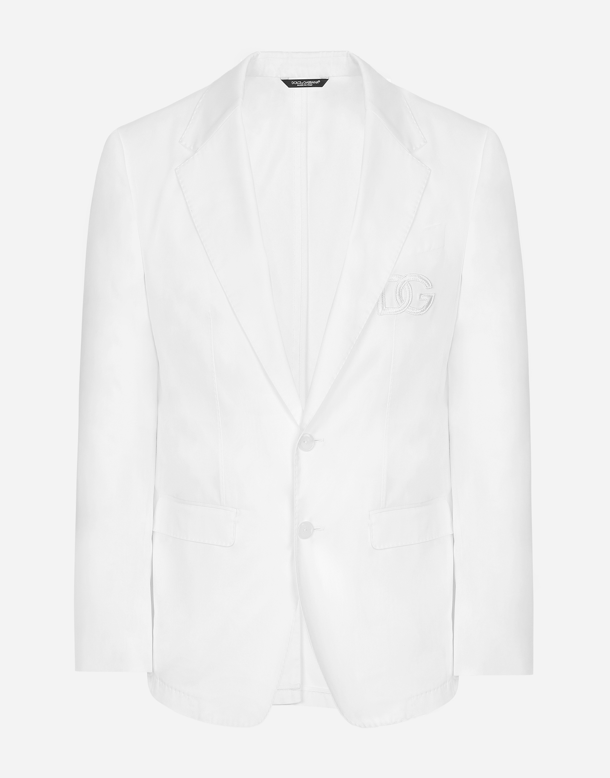 Single Breasted Cotton Taormina Jacket With Dg Patch In White For Men Dolceandgabbana® 