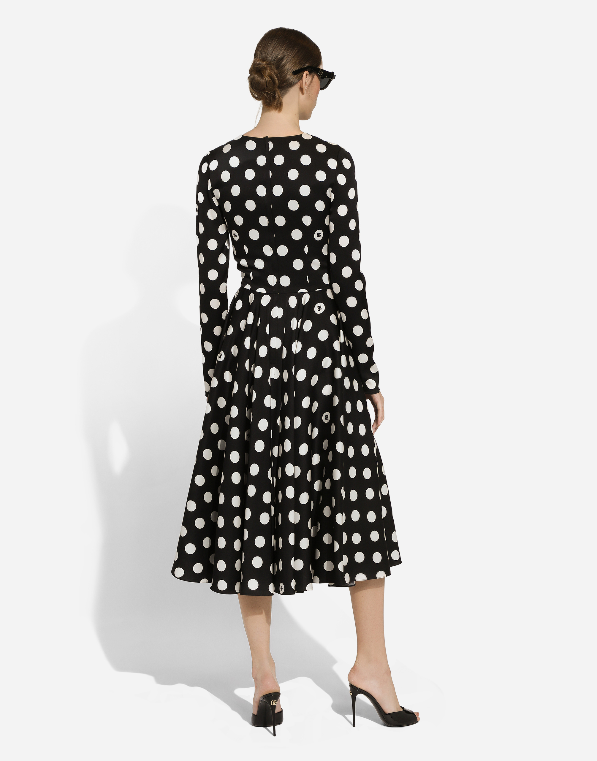 Shop Dolce & Gabbana Charmeuse Calf-length Circle-skirt Dress With Polka-dot Print In プリ