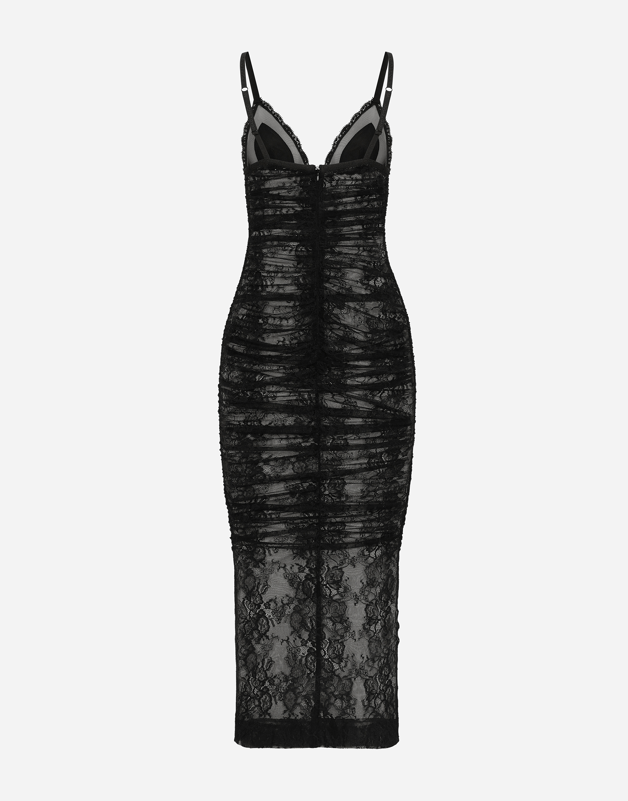 Shop Dolce & Gabbana Calf-length Stretch Chantilly Lace Slip Dress In Black