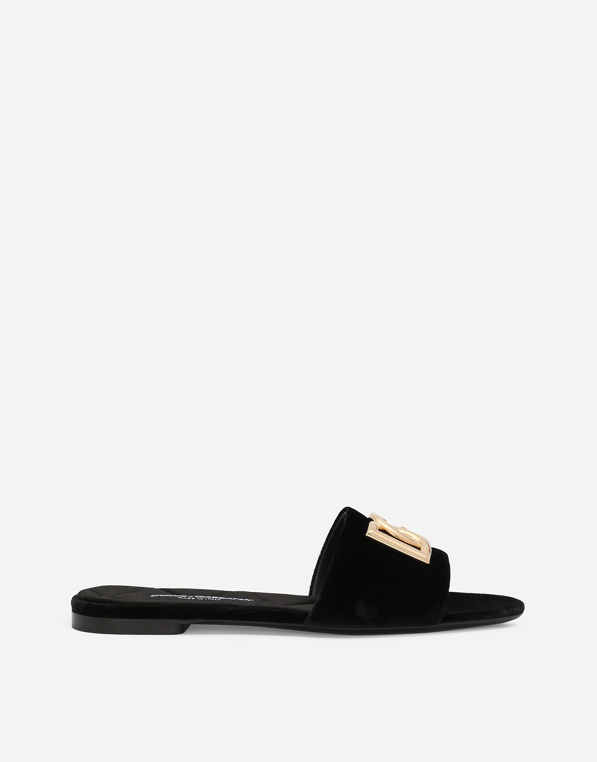 Shop Dolce & Gabbana Velvet Sliders In Black