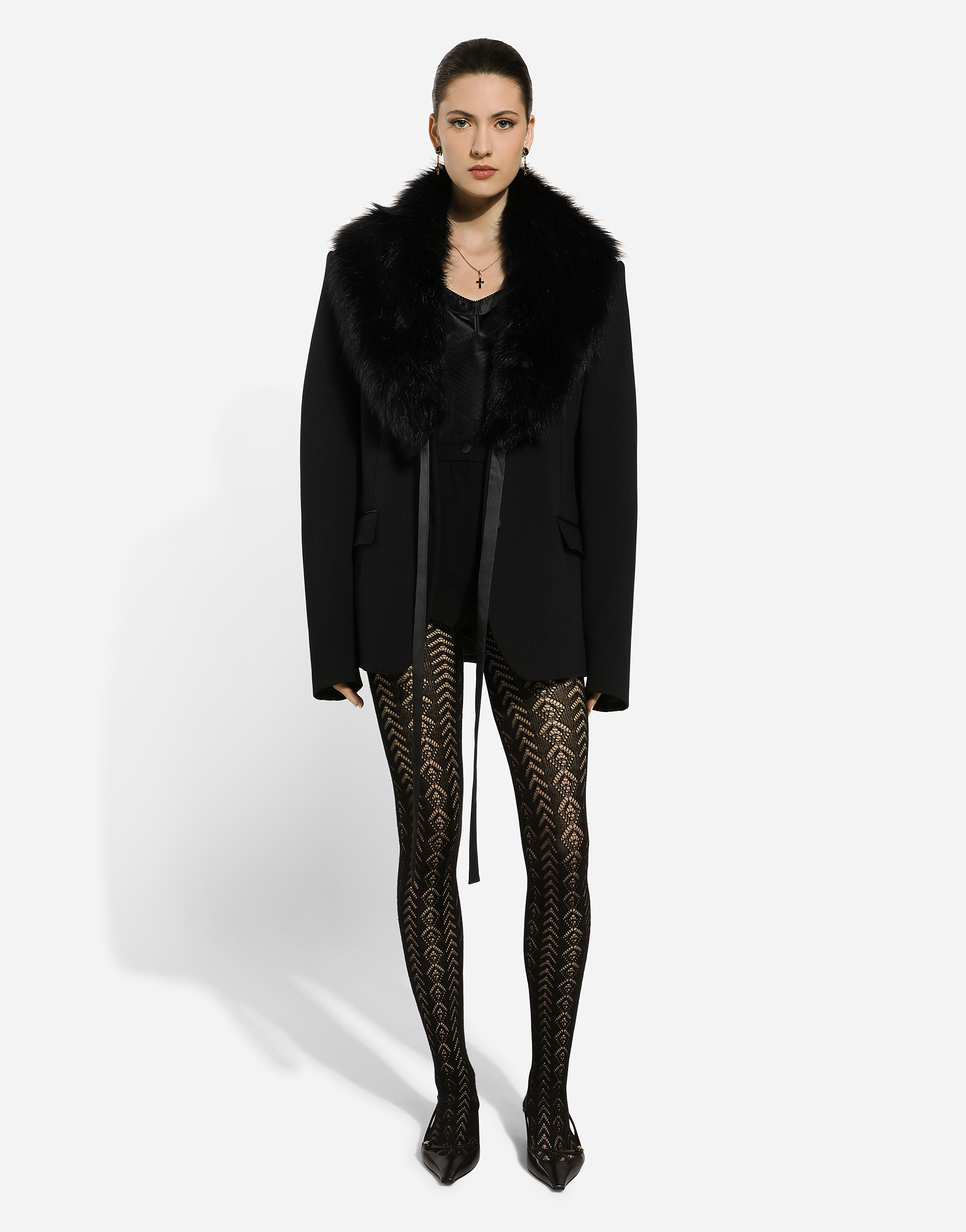 Shop Dolce & Gabbana Wool Jacket With Faux Fur Collar In Black