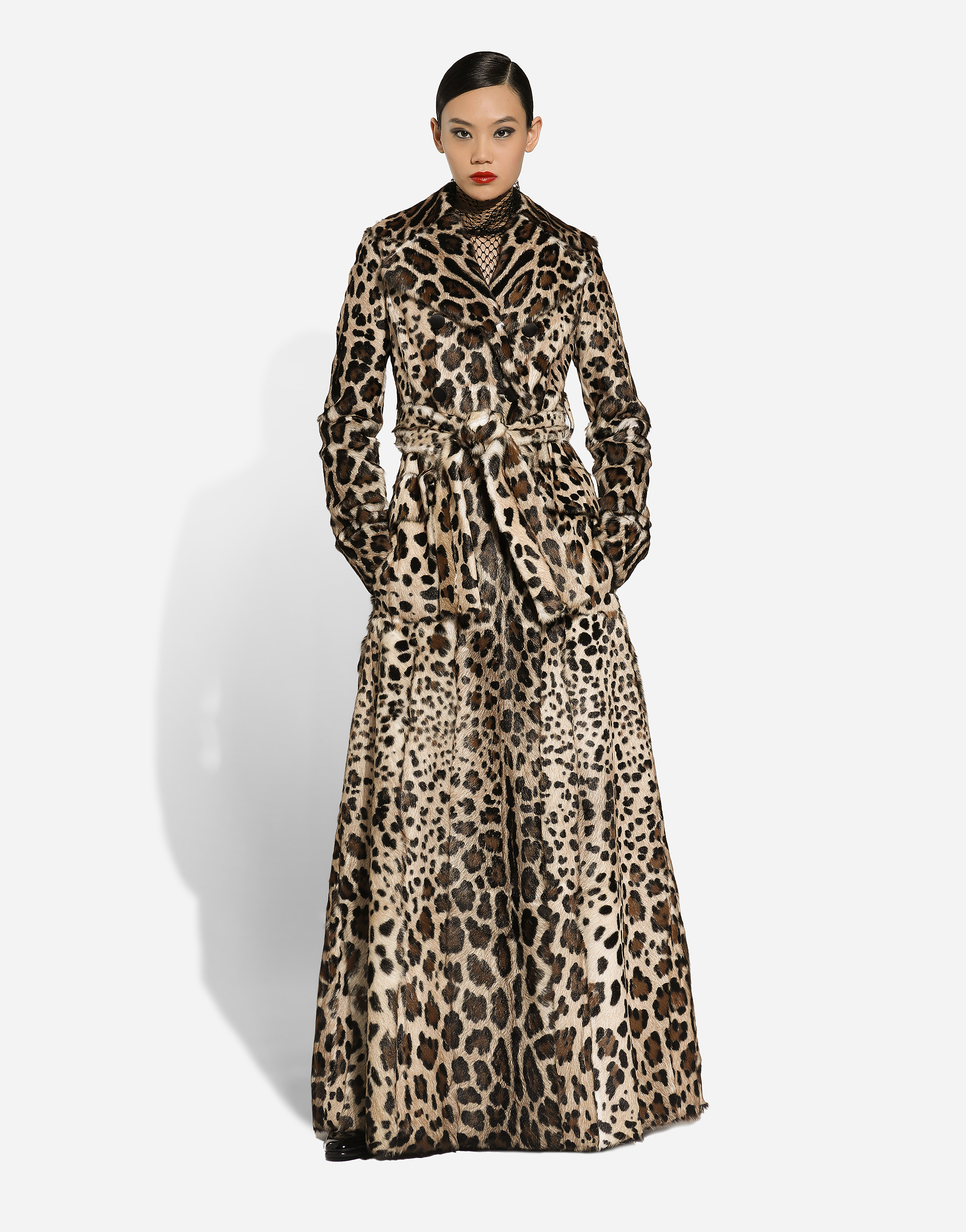 Shop Dolce & Gabbana Double-breasted Leopard-print Goatskin Coat With Belt In Multicolor