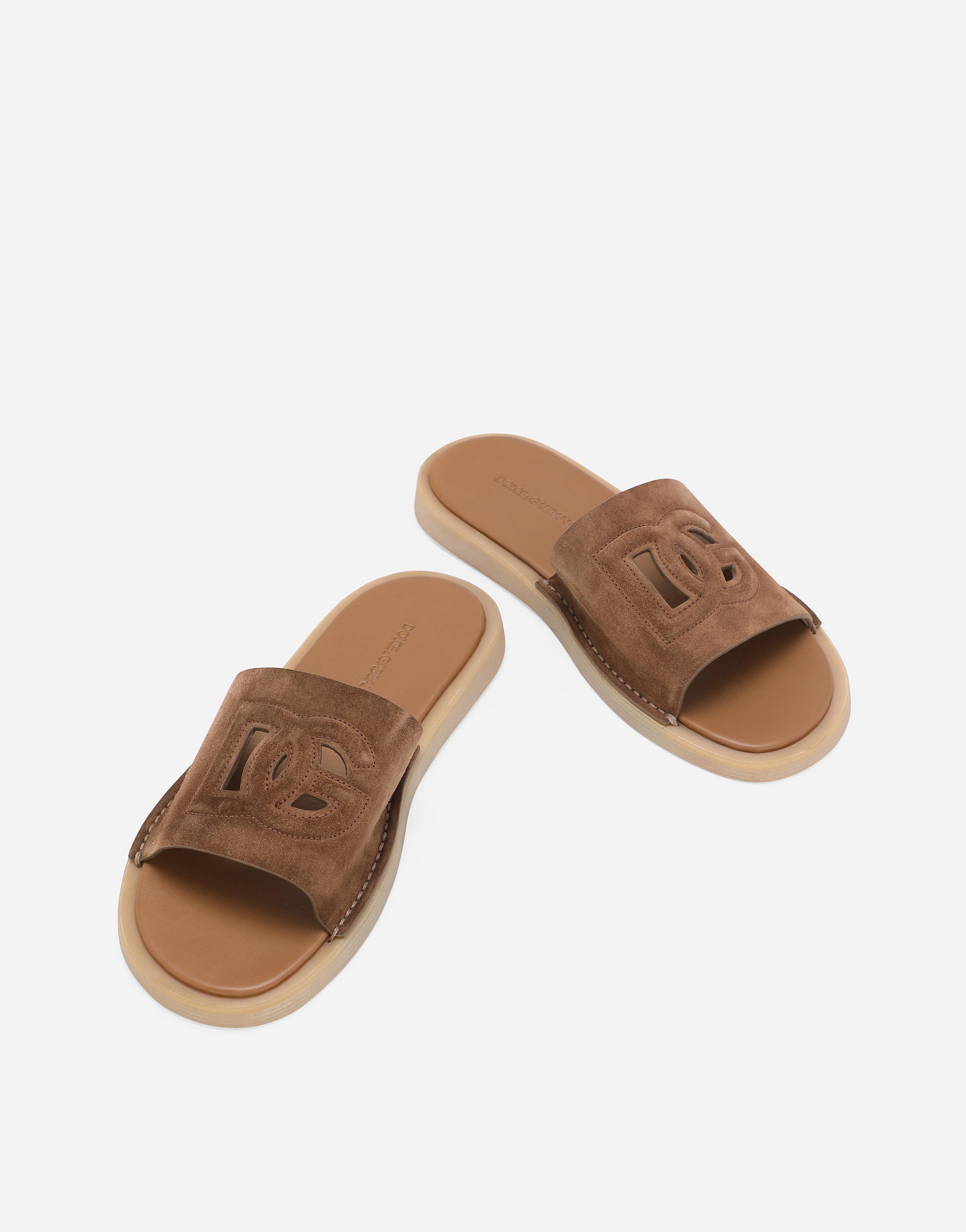 Shop Dolce & Gabbana Suede Sliders In Marrone