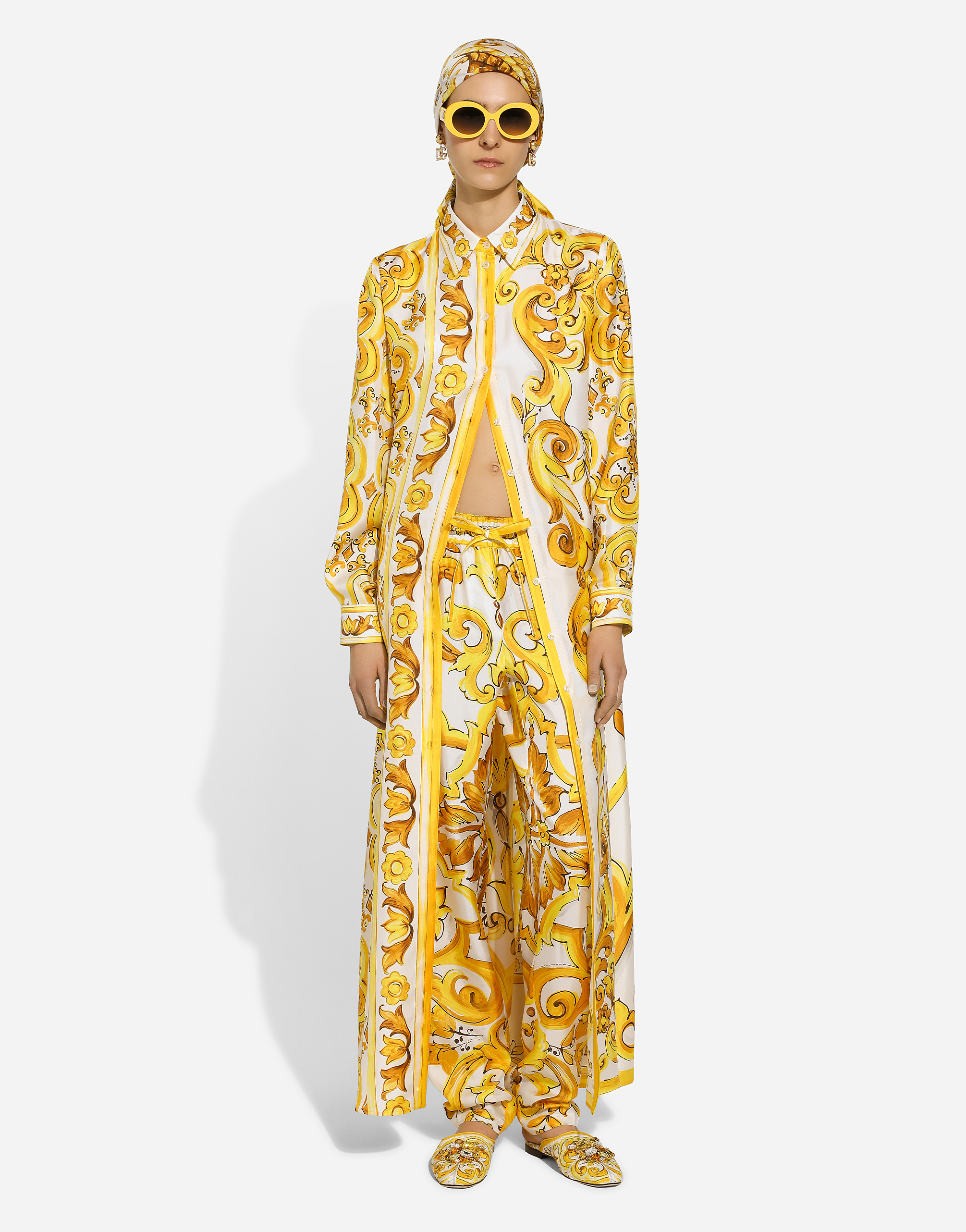 Shop Dolce & Gabbana Silk Twill Pants In Print