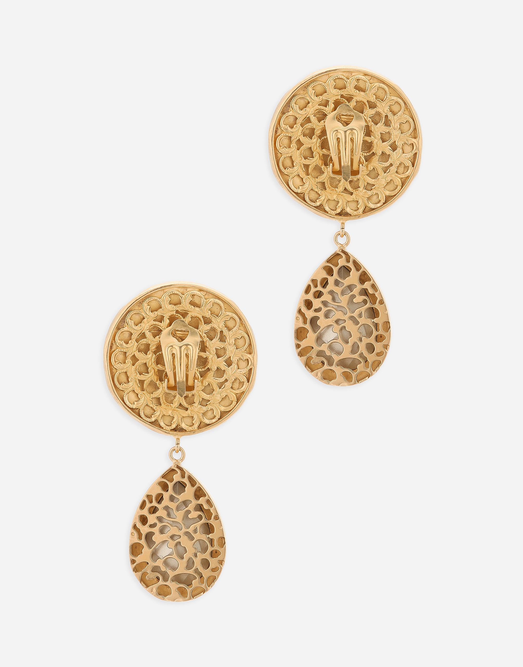 Earrings with logo coin and rhinestone pendants in Oro da Donna