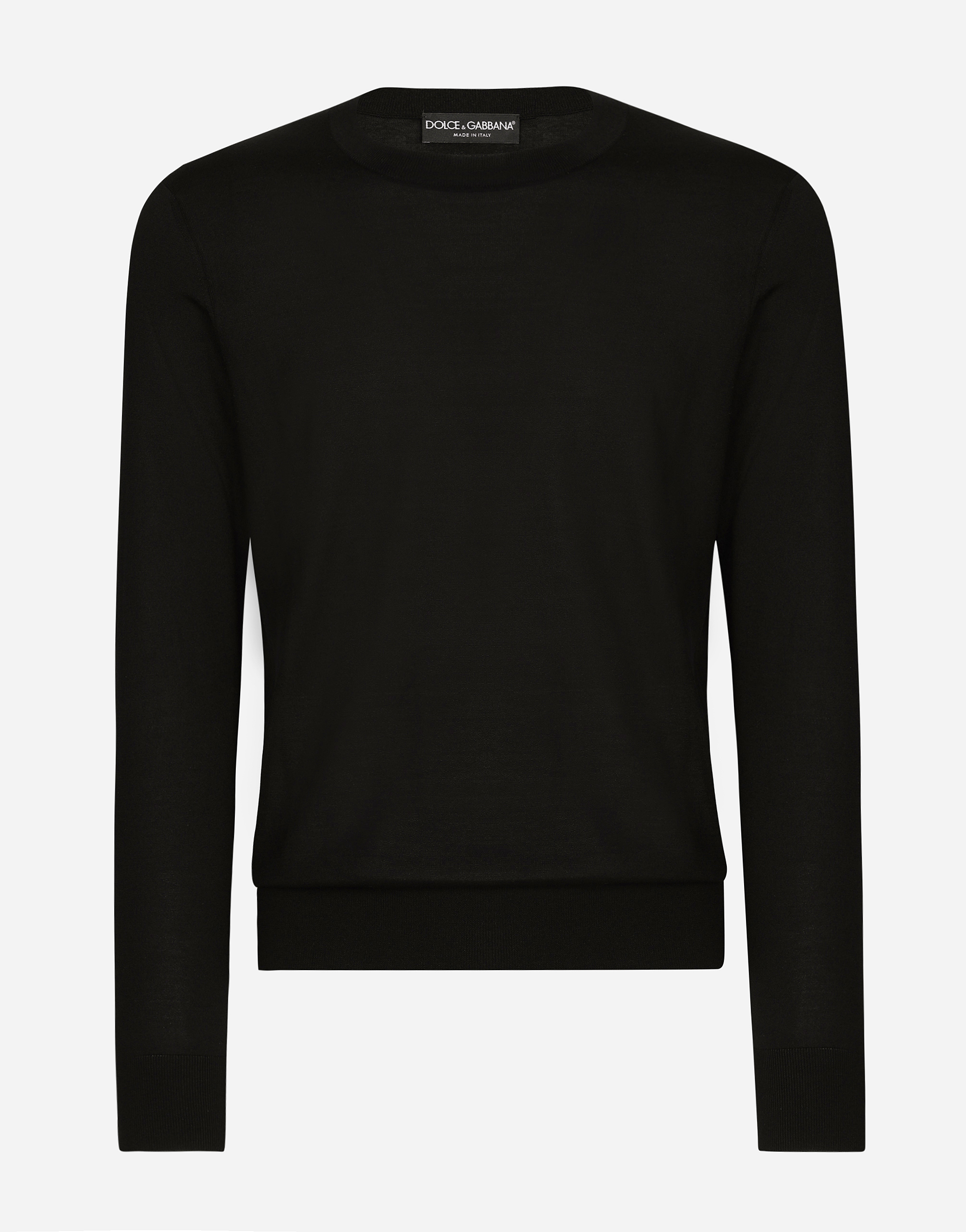 Shop Dolce & Gabbana Round-neck Silk Sweater With Dolce&gabbana Logo In ブラック