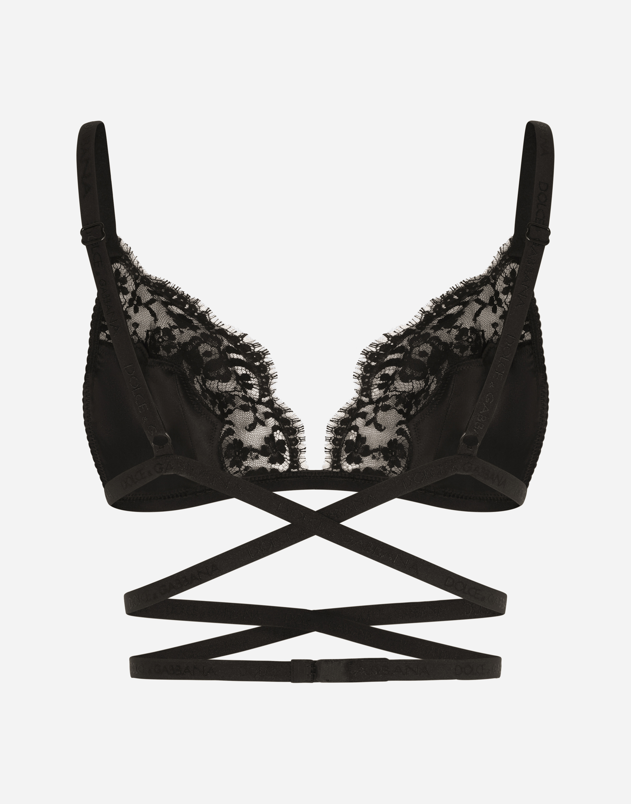 Satin and lace triangle bra in Black for