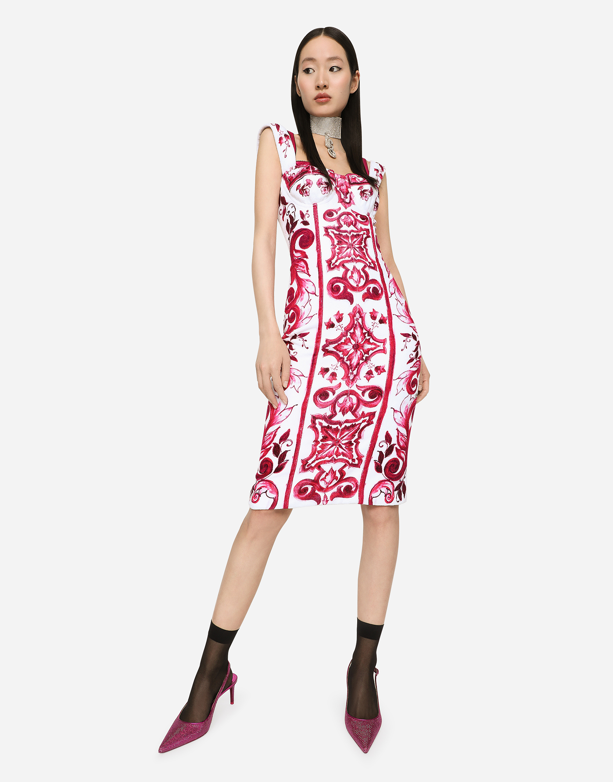 Majolica-print terrycloth midi dress in Multicolore per da Donna