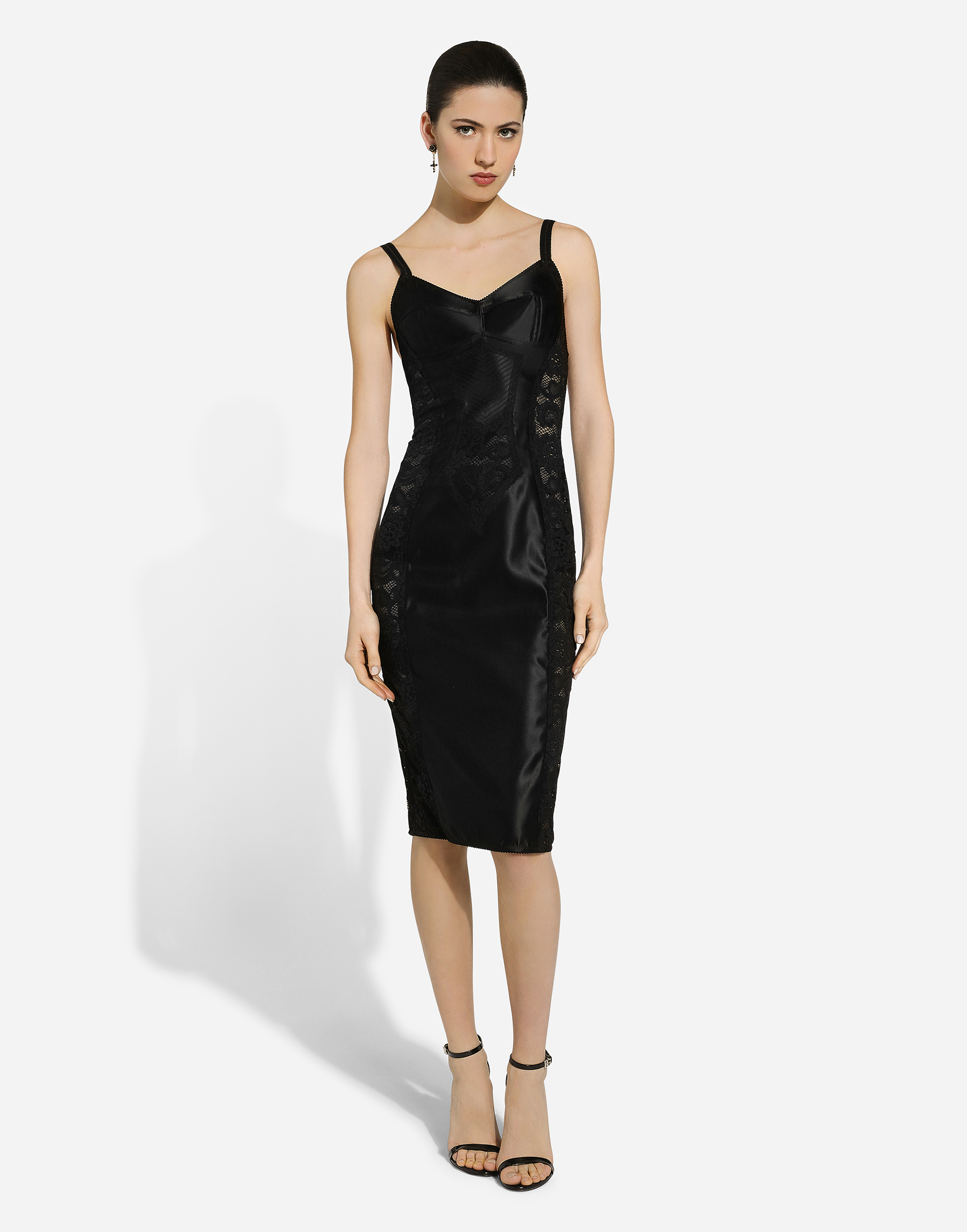 Shop Dolce & Gabbana Satin And Lace Calf-length Corset Dress In ブラック