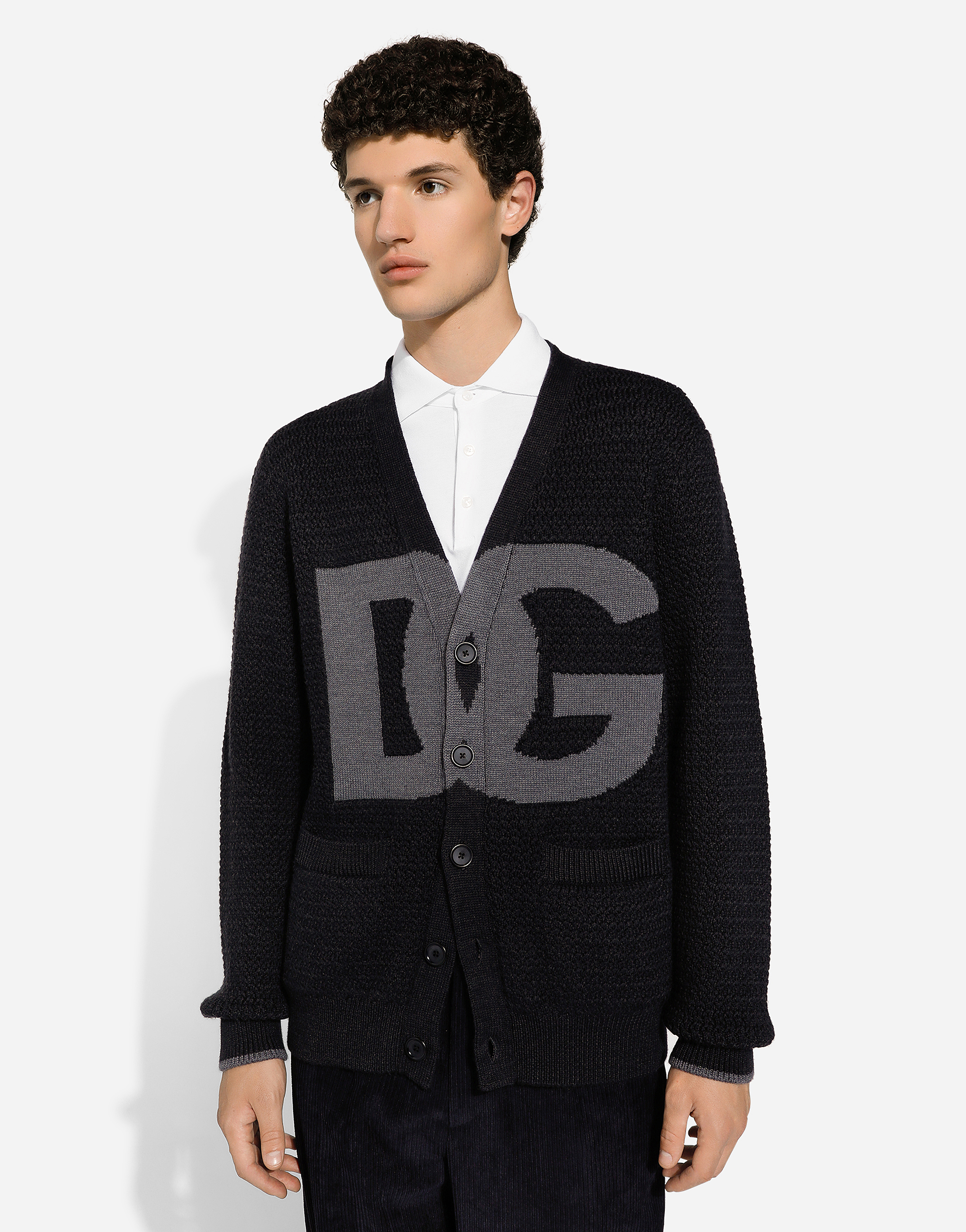 Shop Dolce & Gabbana Hand-knit Wool Cardigan In Grey