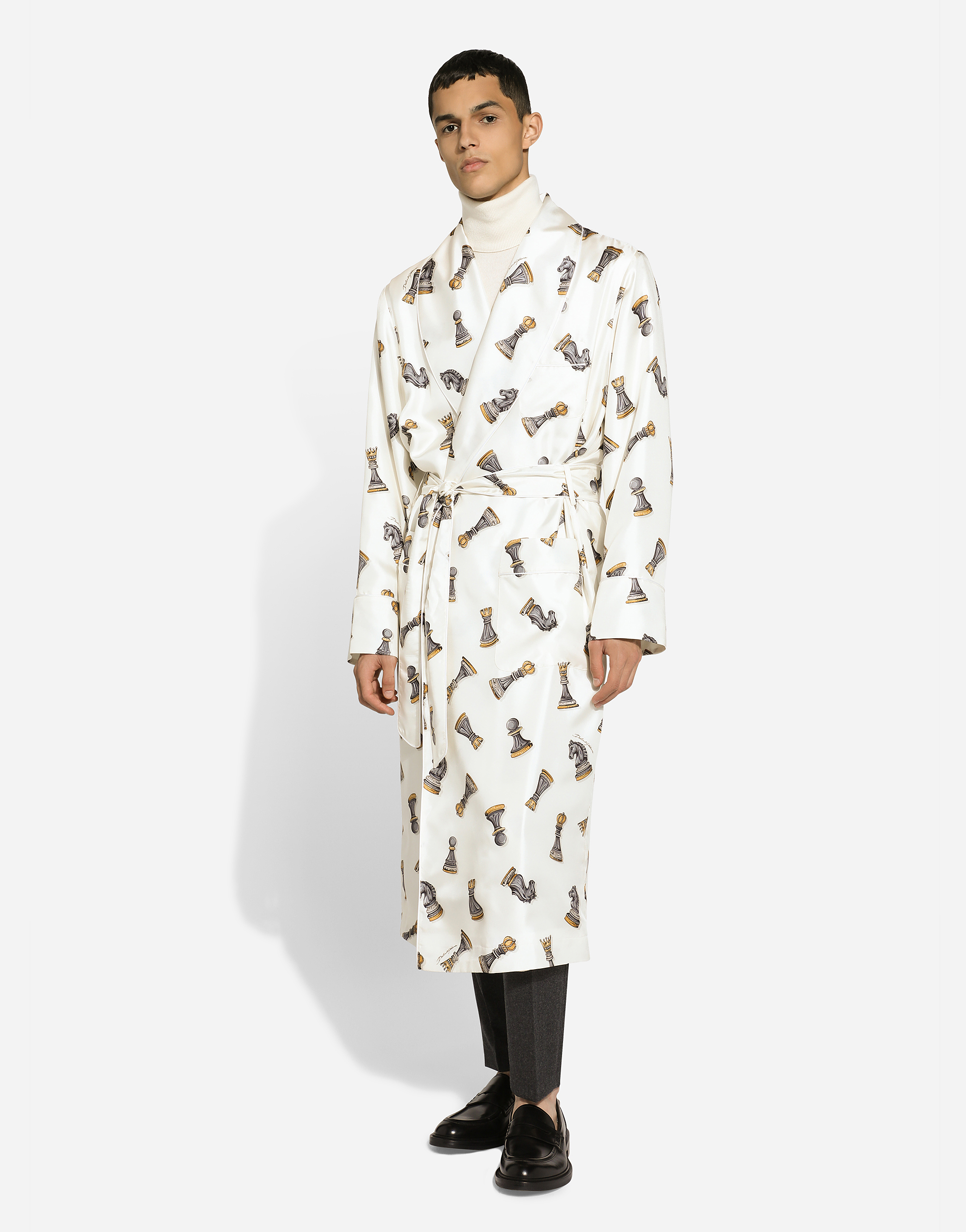 Shop Dolce & Gabbana Silk Twill Robe With Chess-piece Print