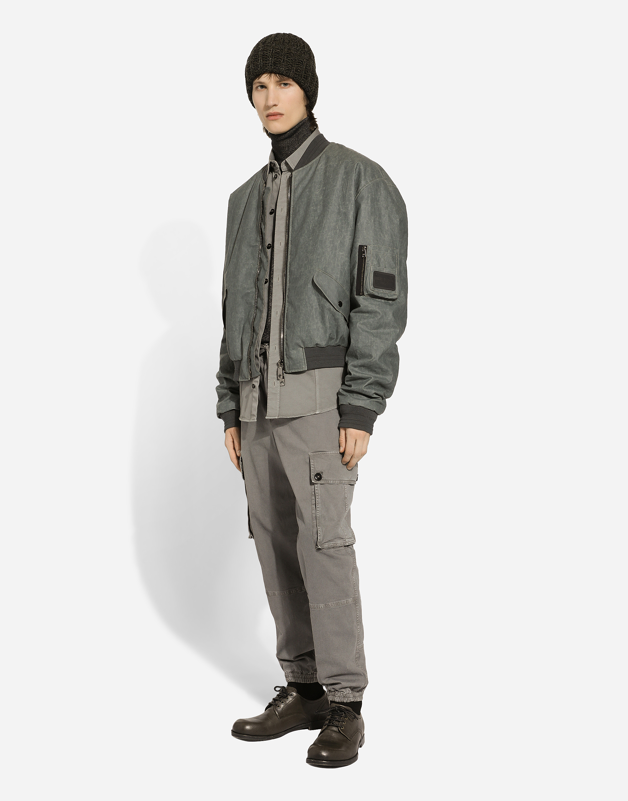 Shop Dolce & Gabbana Oversize Linen Bomber Jacket In Grey