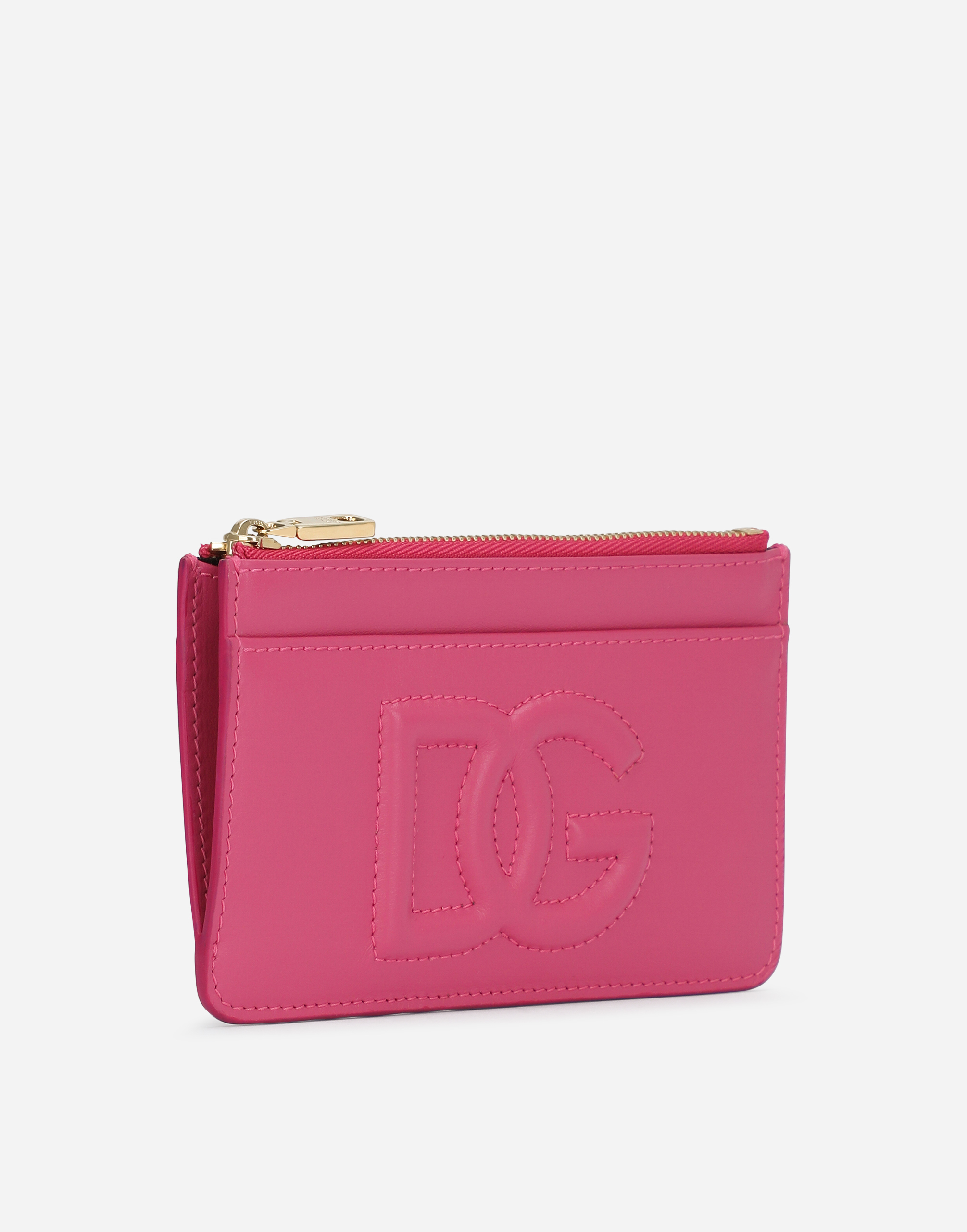 Shop Dolce & Gabbana Medium Calfskin Card Holder With Dg Logo In Lilac