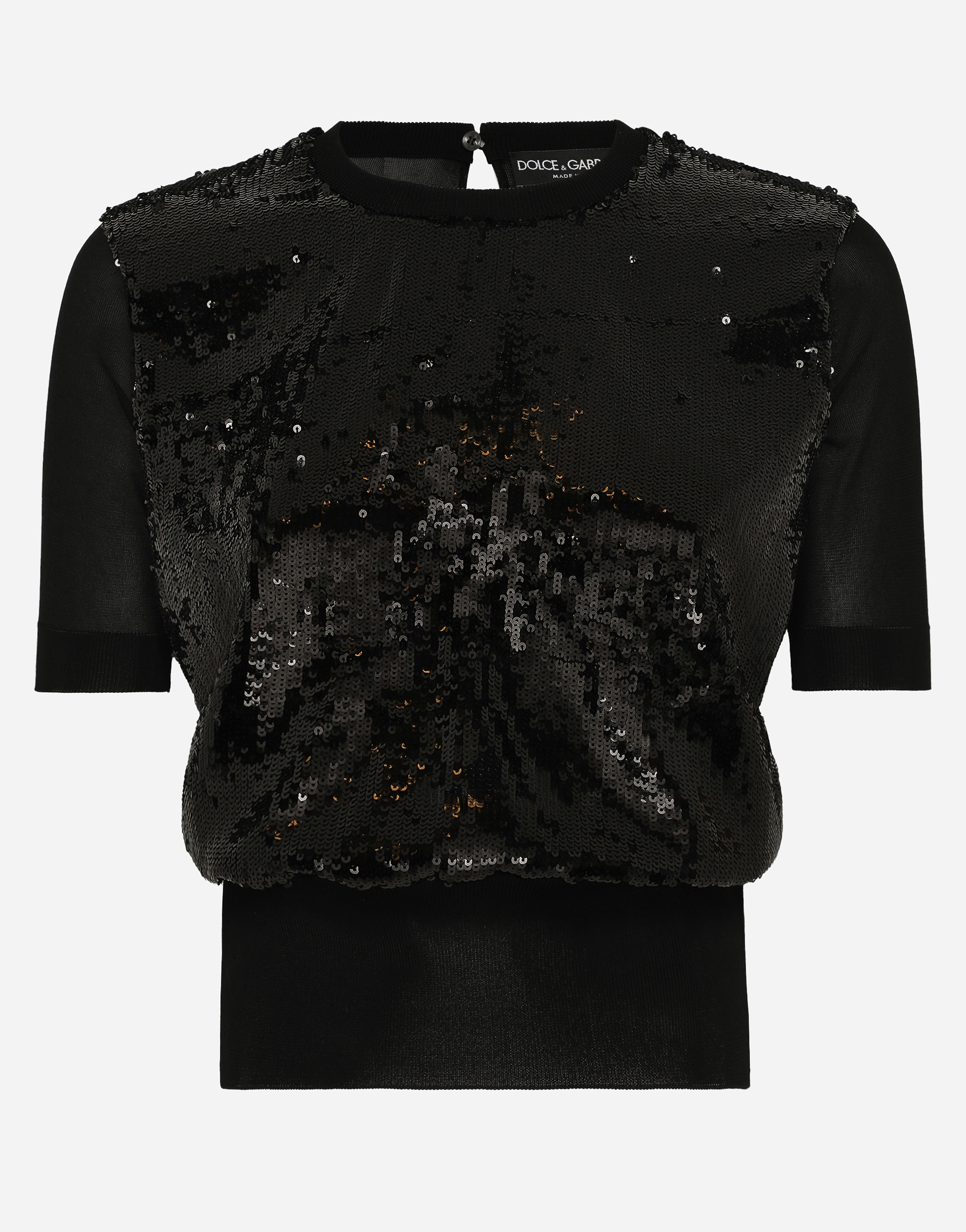 Short-sleeved top with sequin embellishment