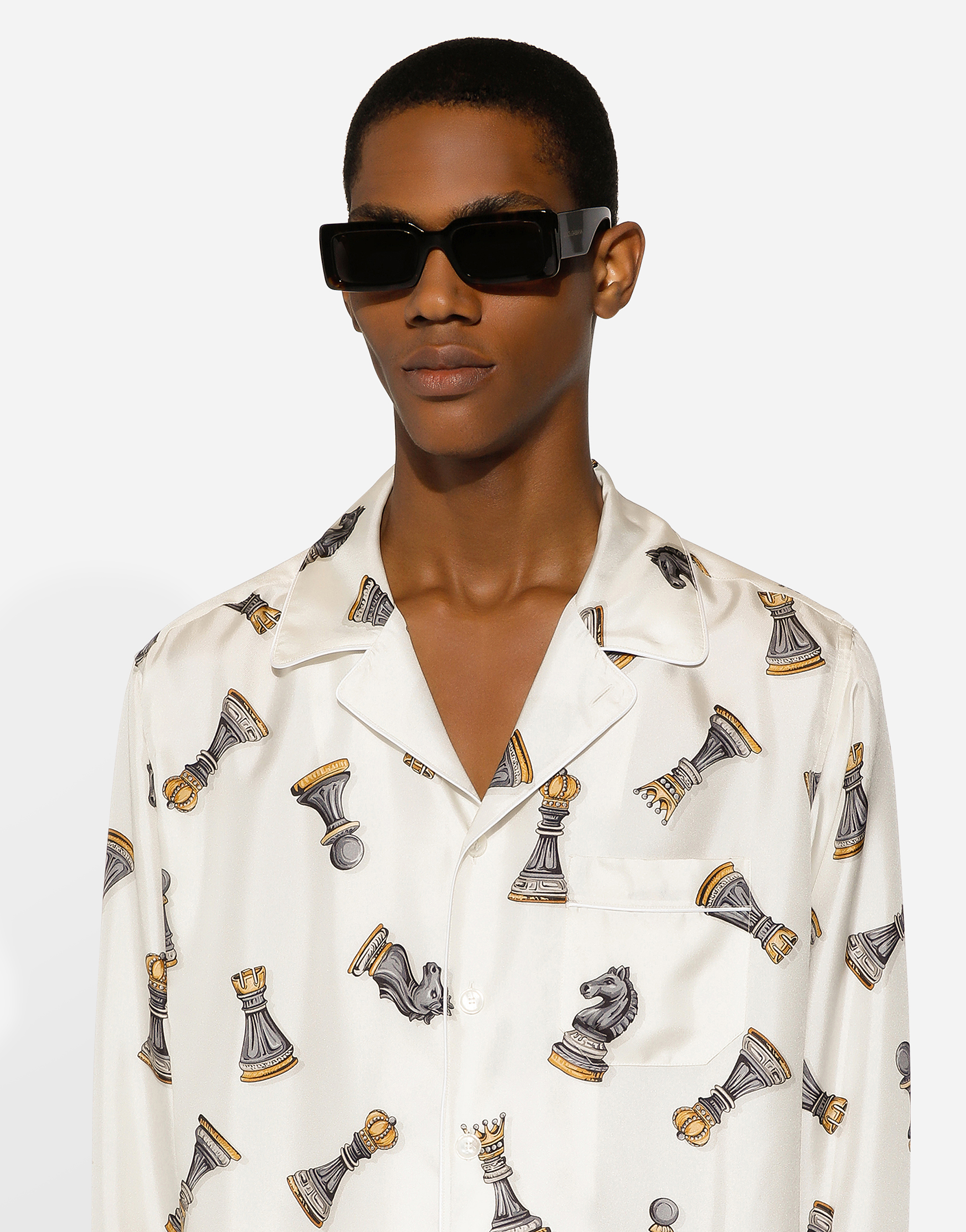 Shop Dolce & Gabbana Silk Twill Shirt With Chess-piece Print