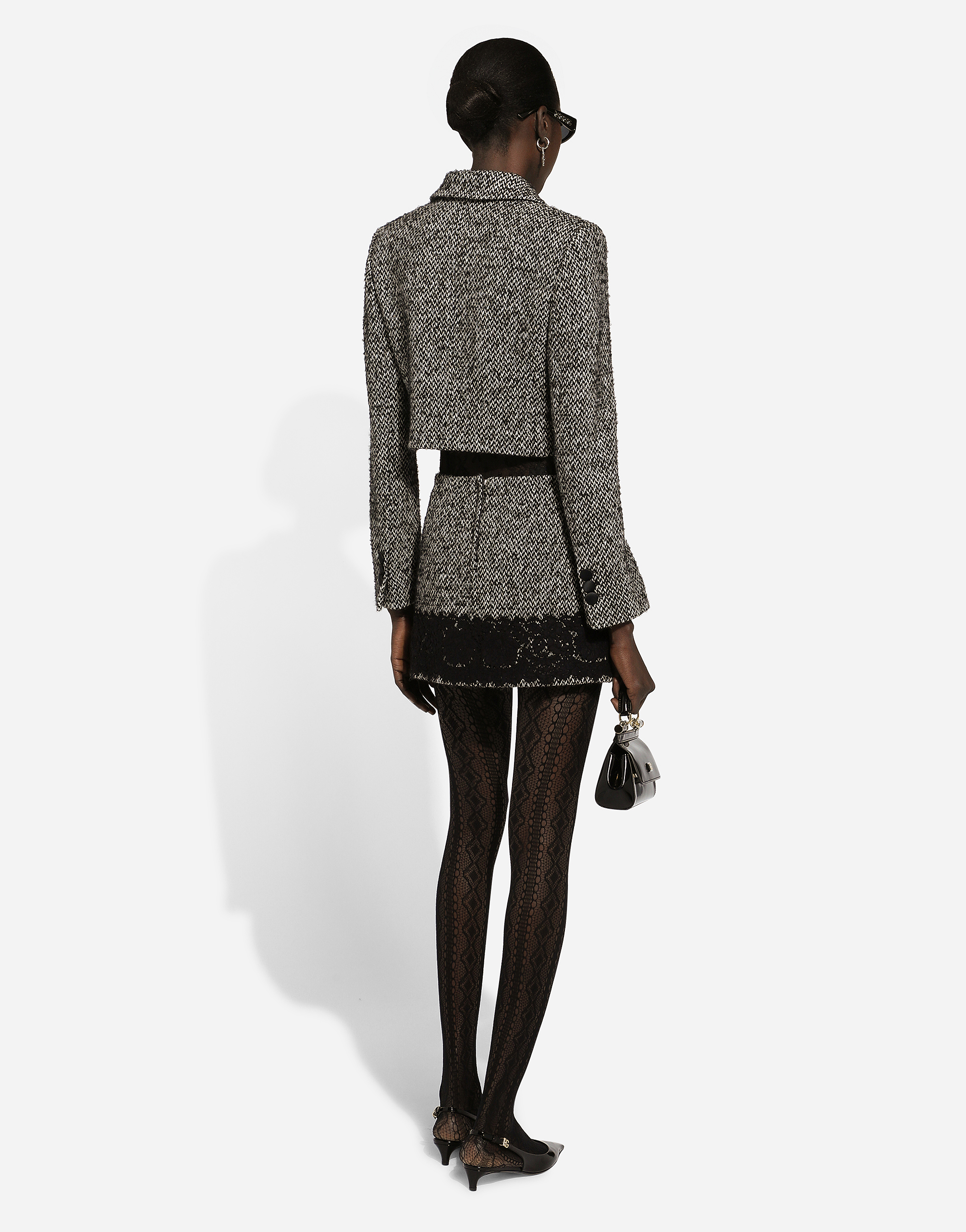 Shop Dolce & Gabbana Short Wool Micro-tweed Jacket In Multicolor