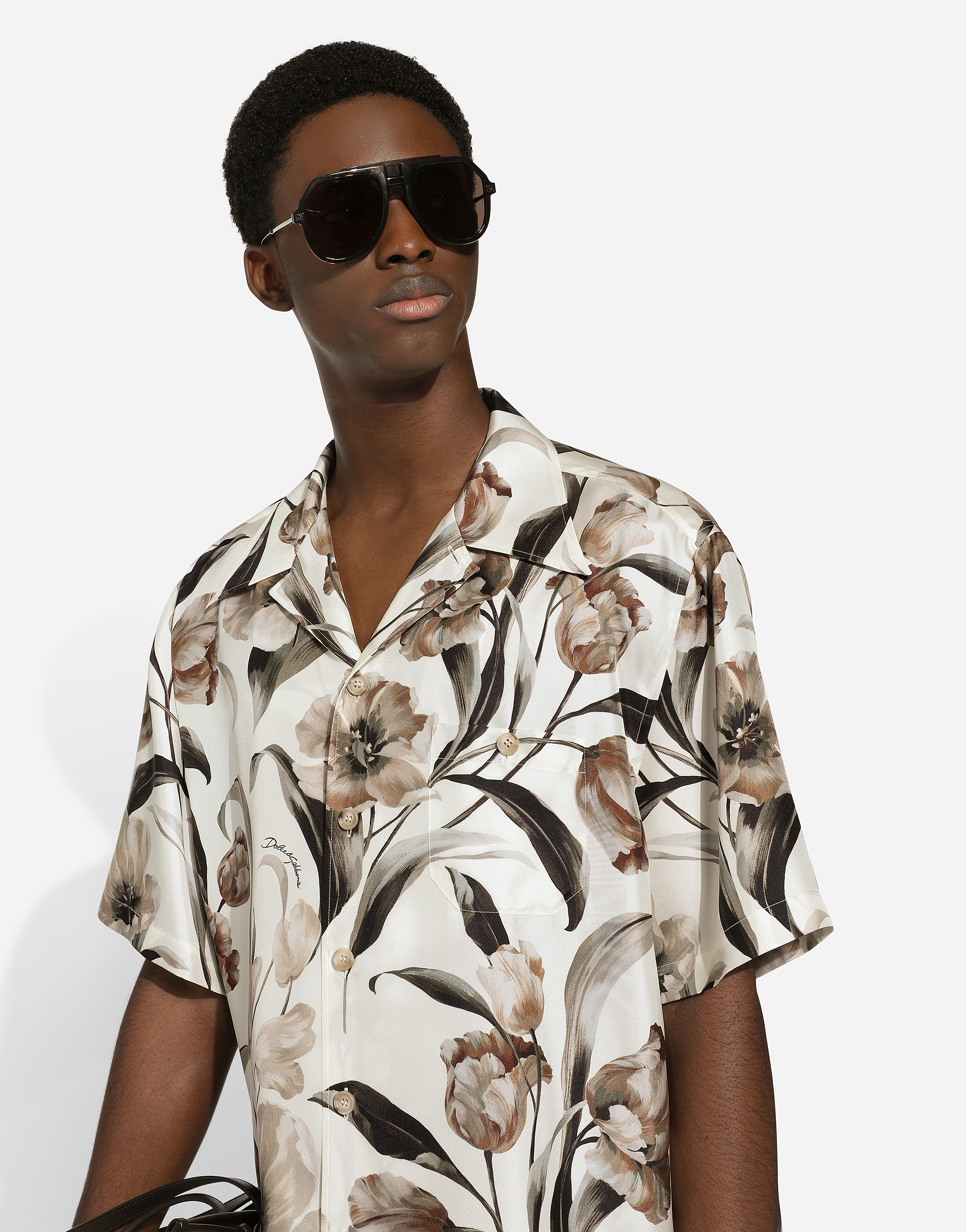 Shop Dolce & Gabbana Silk Hawaiian Shirt With Tulip Print