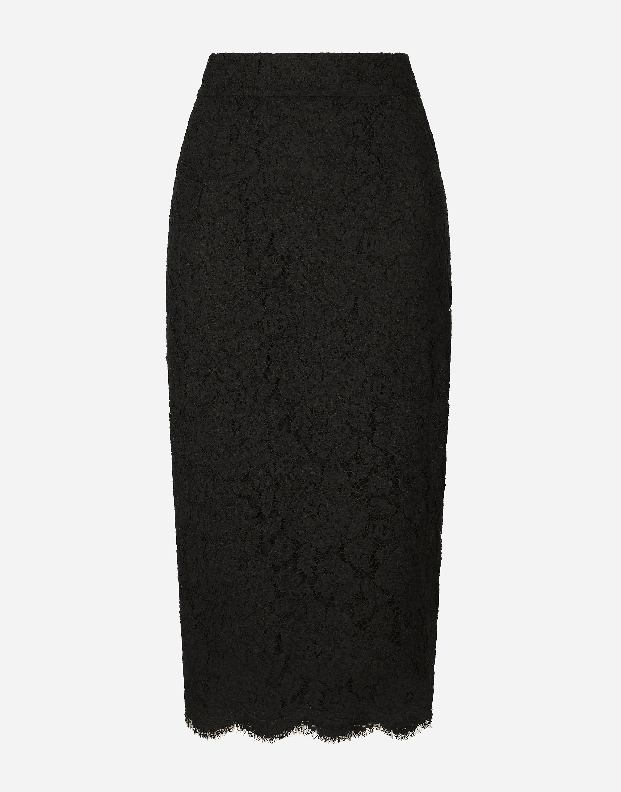 Branded stretch lace midi skirt in Black for Women Dolce Gabbana