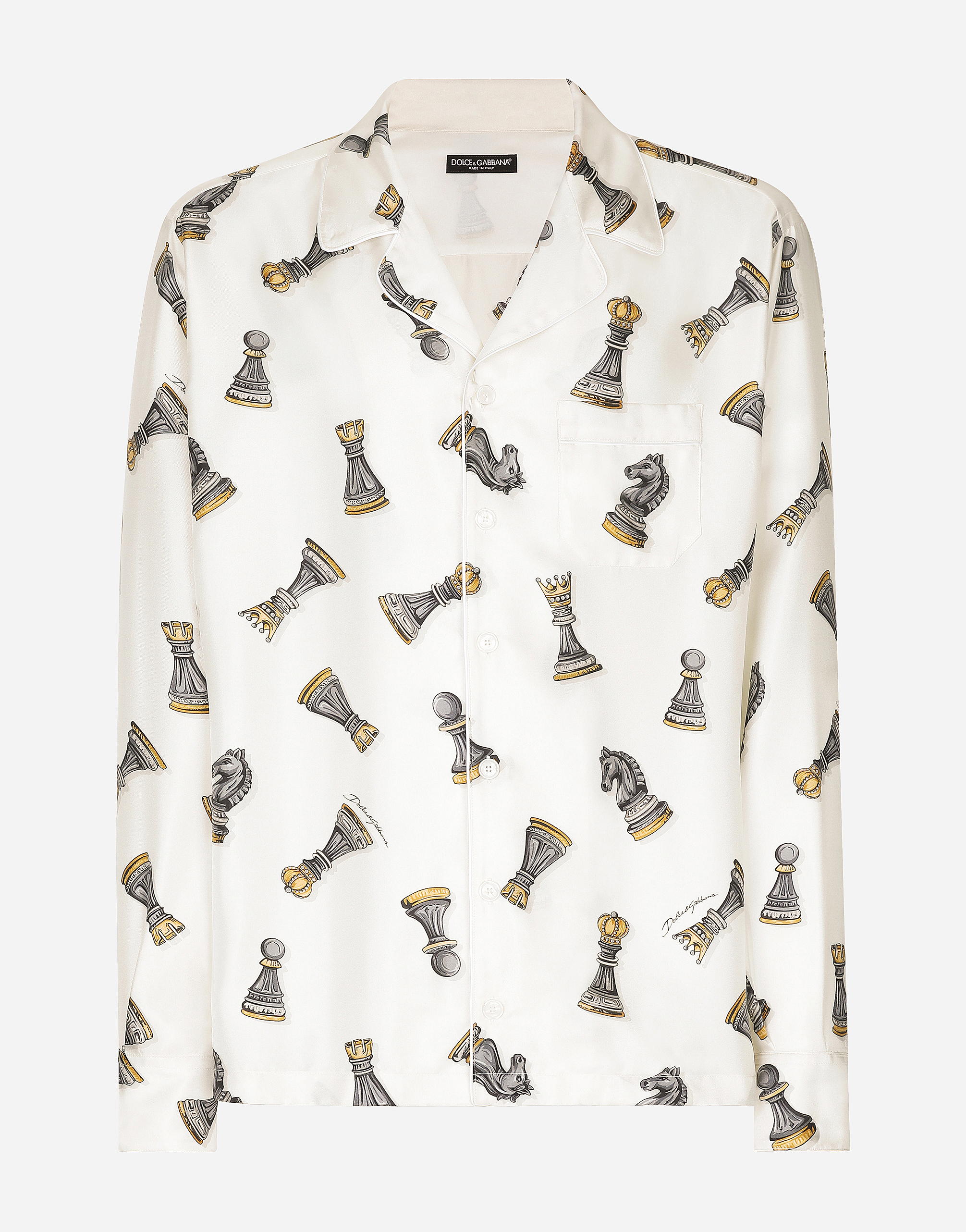 Shop Dolce & Gabbana Silk Twill Shirt With Chess-piece Print