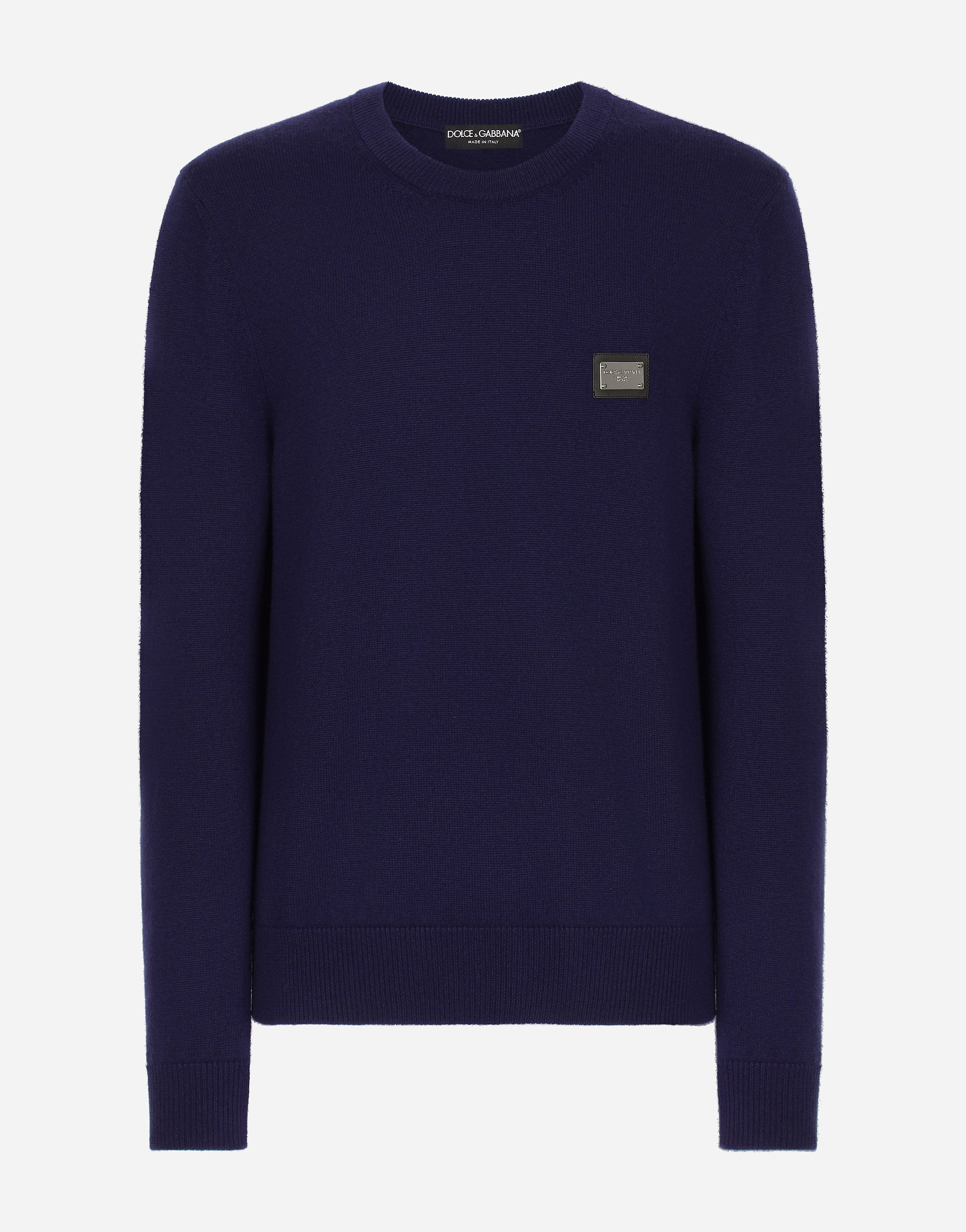 Wool and cashmere round-neck sweater in Blue for Men | Dolce&Gabbana®