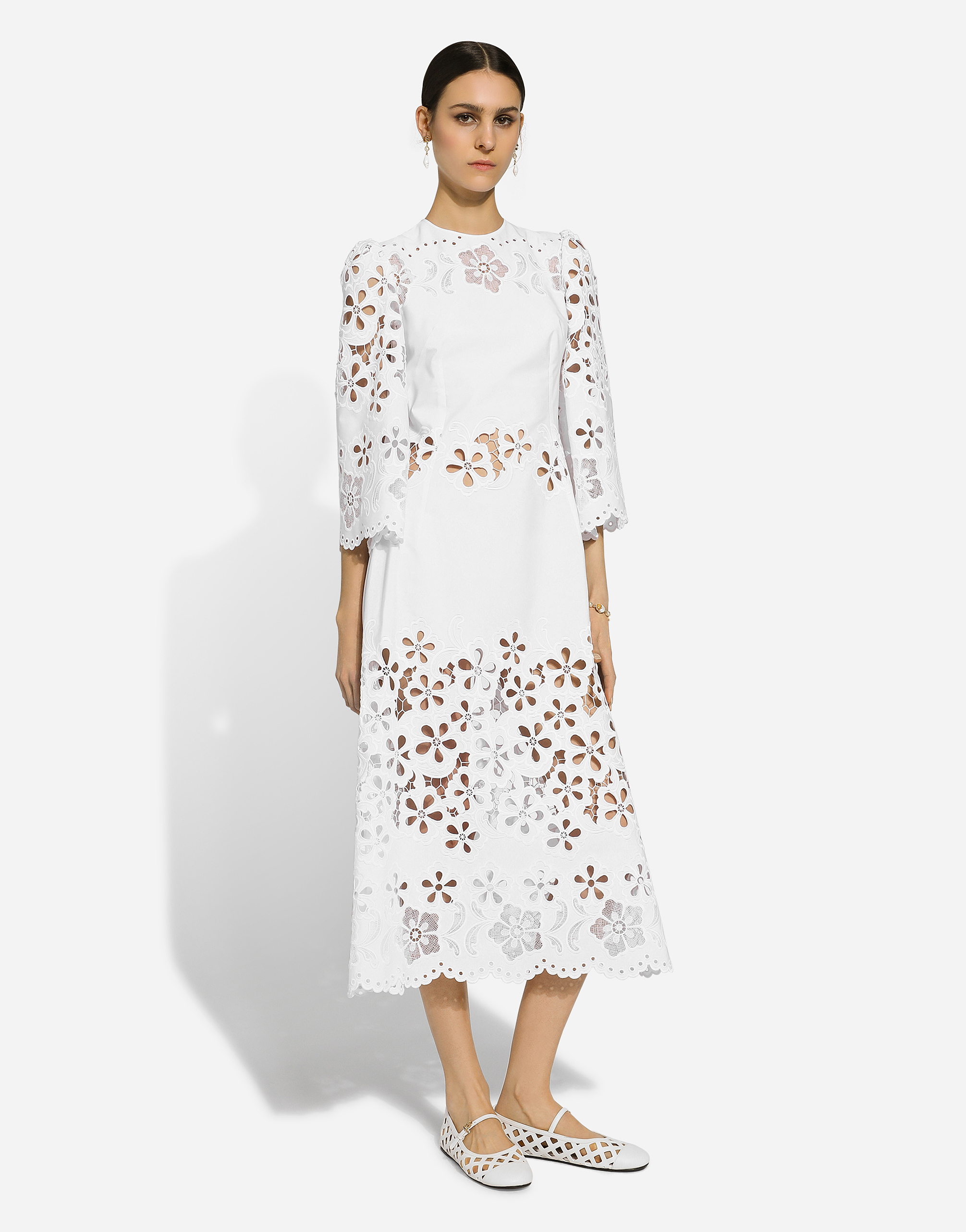 Shop Dolce & Gabbana Cotton Calf-length Dress With Cut-out Detailing In ホワイト