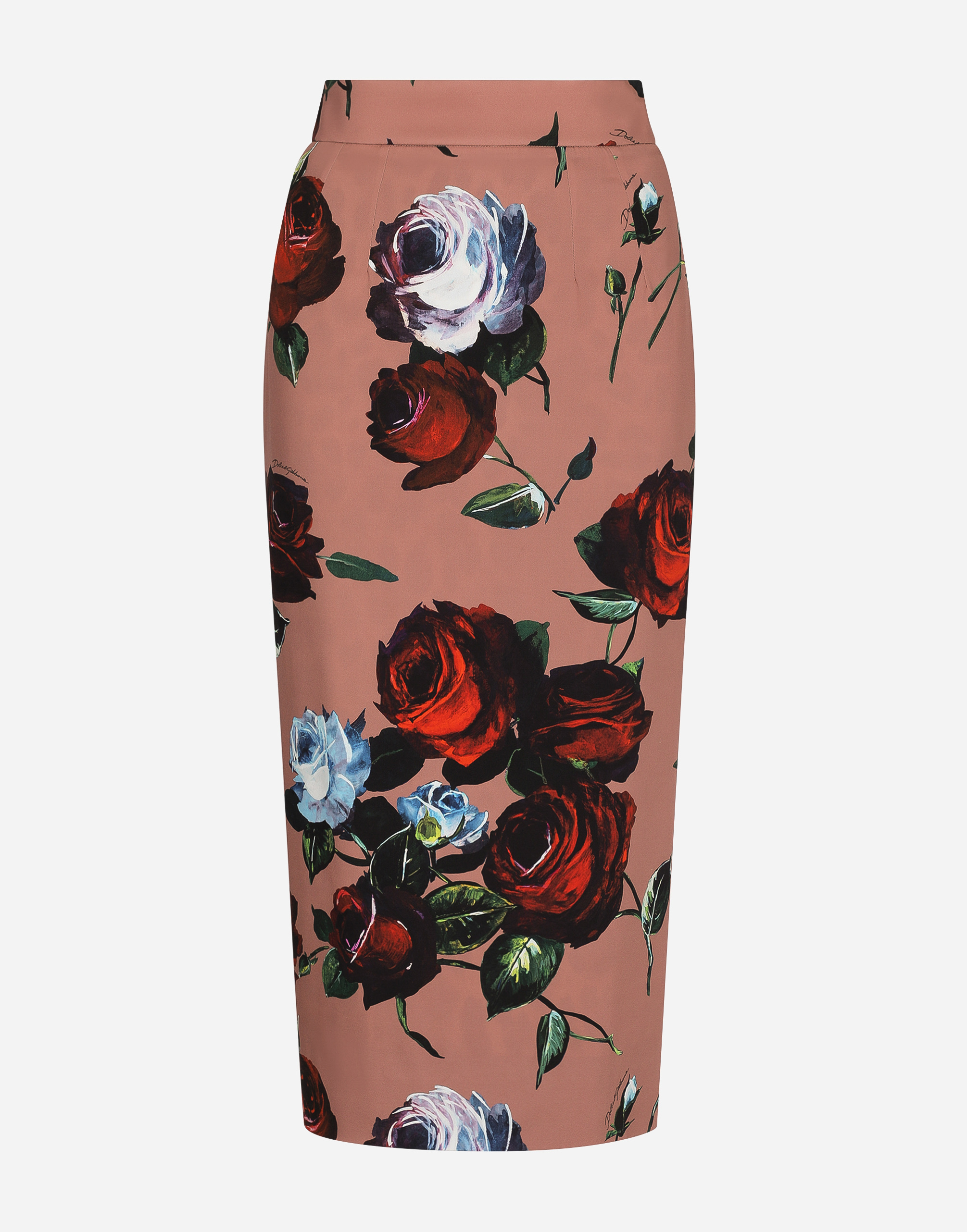プリントのウィメンズ Charmeuse calf-length skirt with vintage rose ...