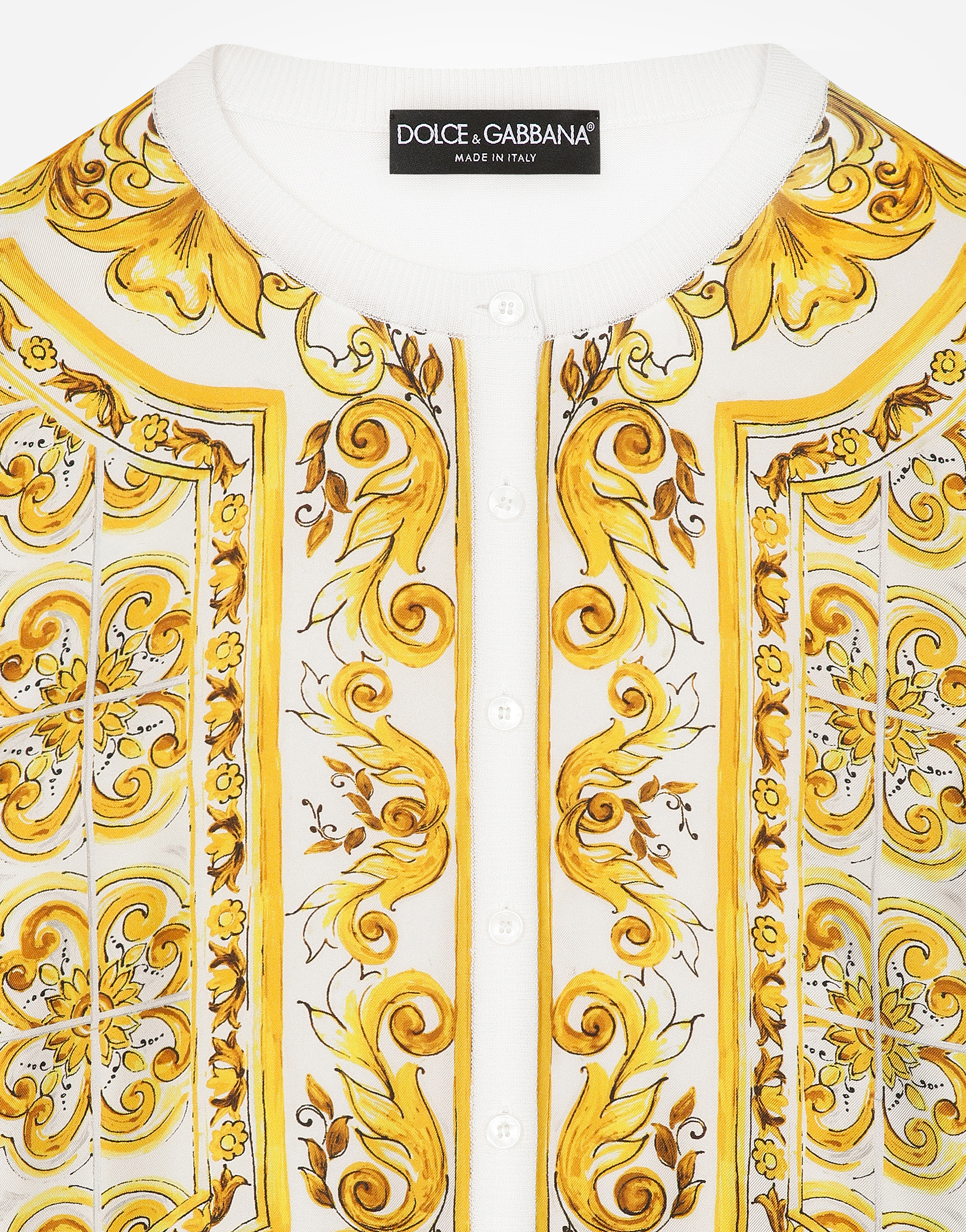 Shop Dolce & Gabbana Silk Cardigan With Majolica-print Silk Twill Panel On The Front