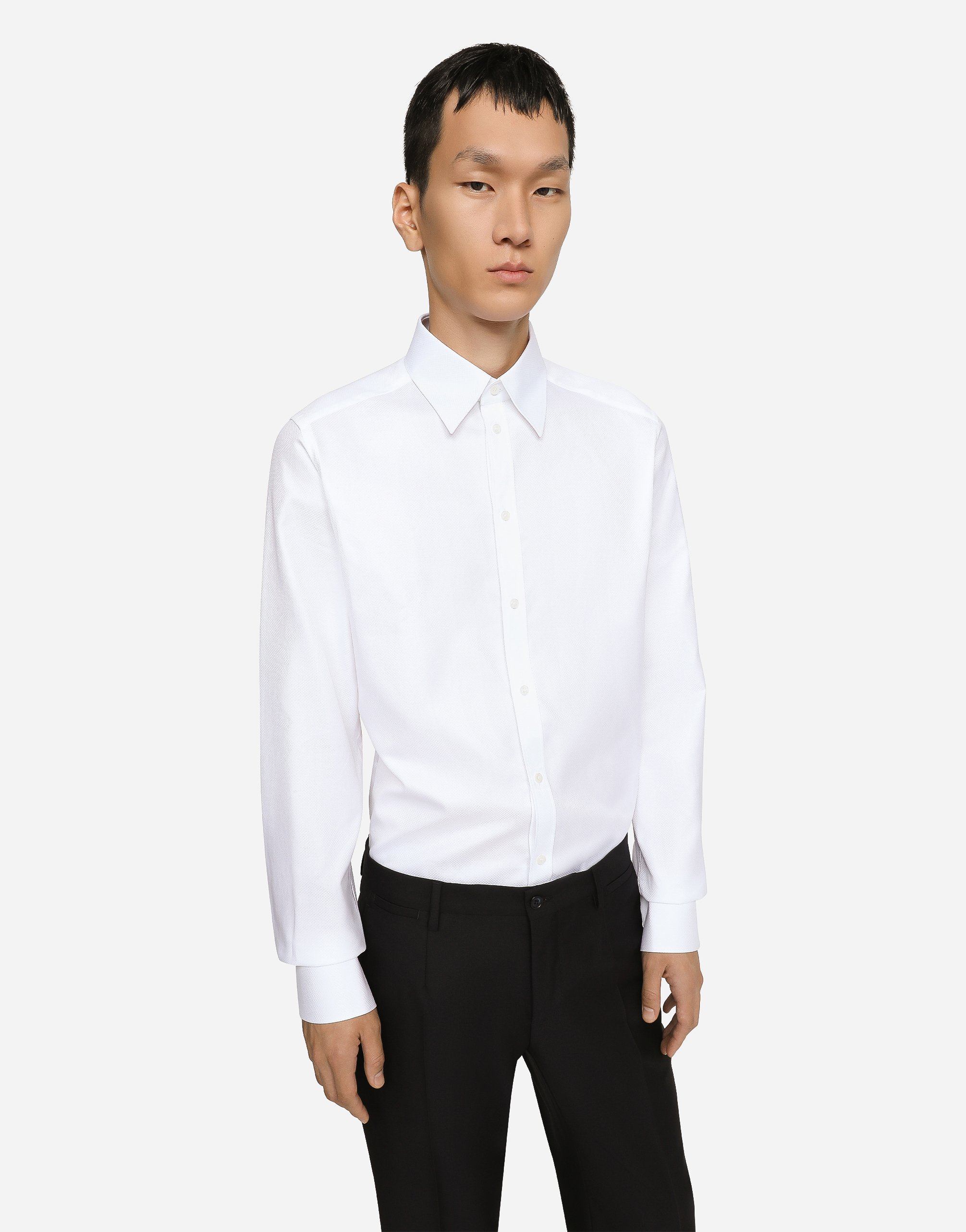 Shop Dolce & Gabbana Cotton Micro-jacquard Martini-fit Shirt In ホワイト