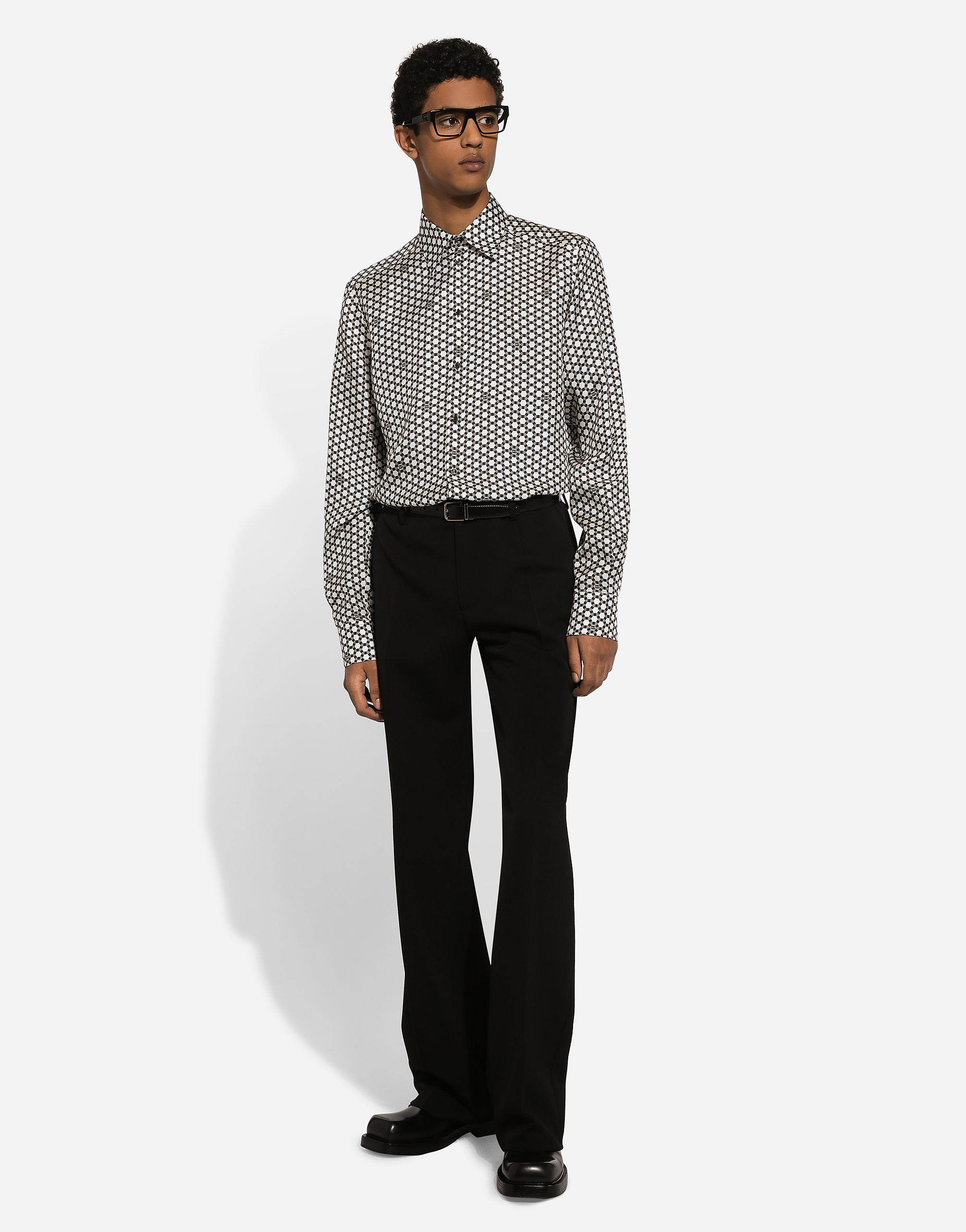 Shop Dolce & Gabbana Silk Martini-fit Shirt With Dg Print In Multicolor