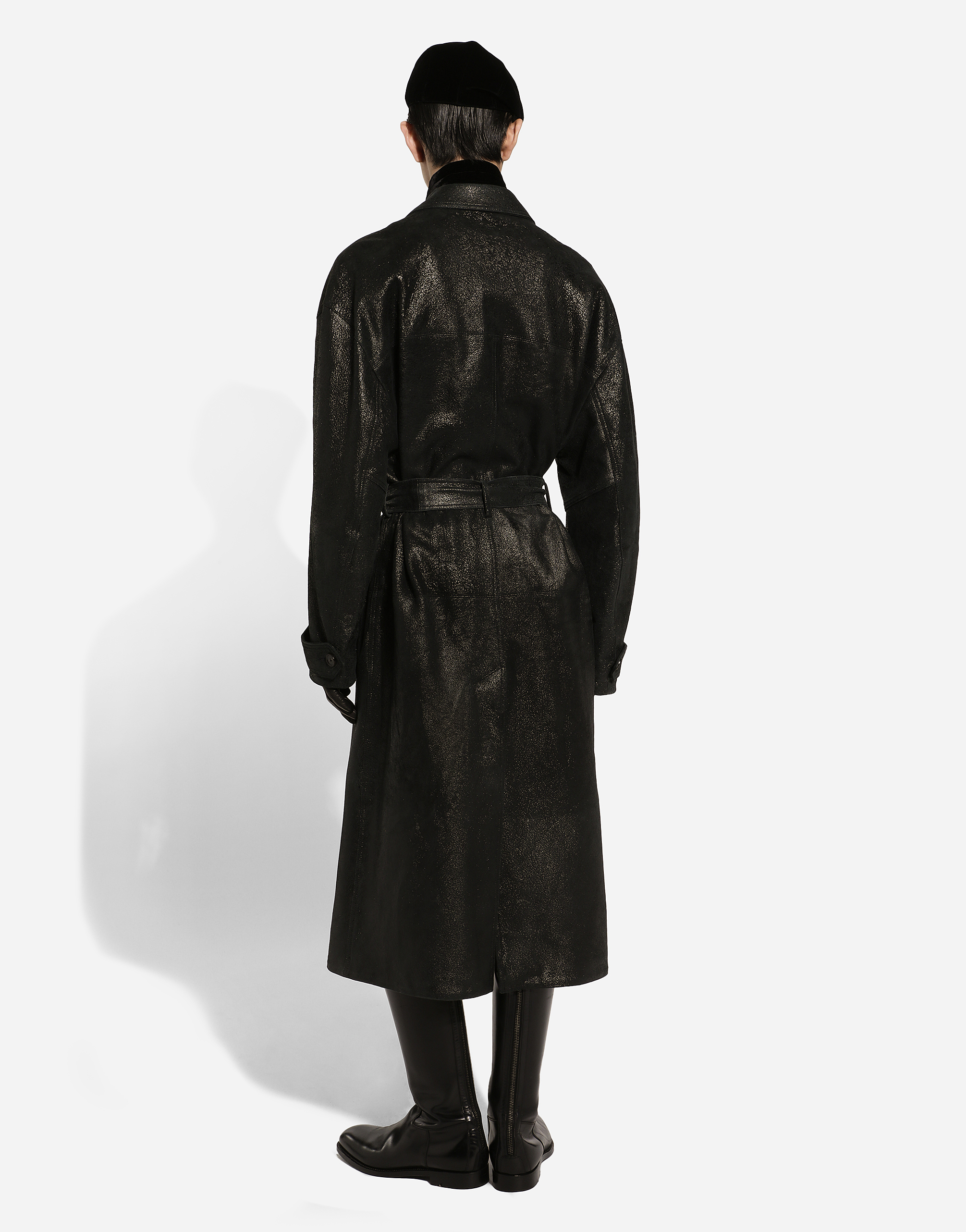 Shop Dolce & Gabbana Leather Trench Coat With Belt In Black