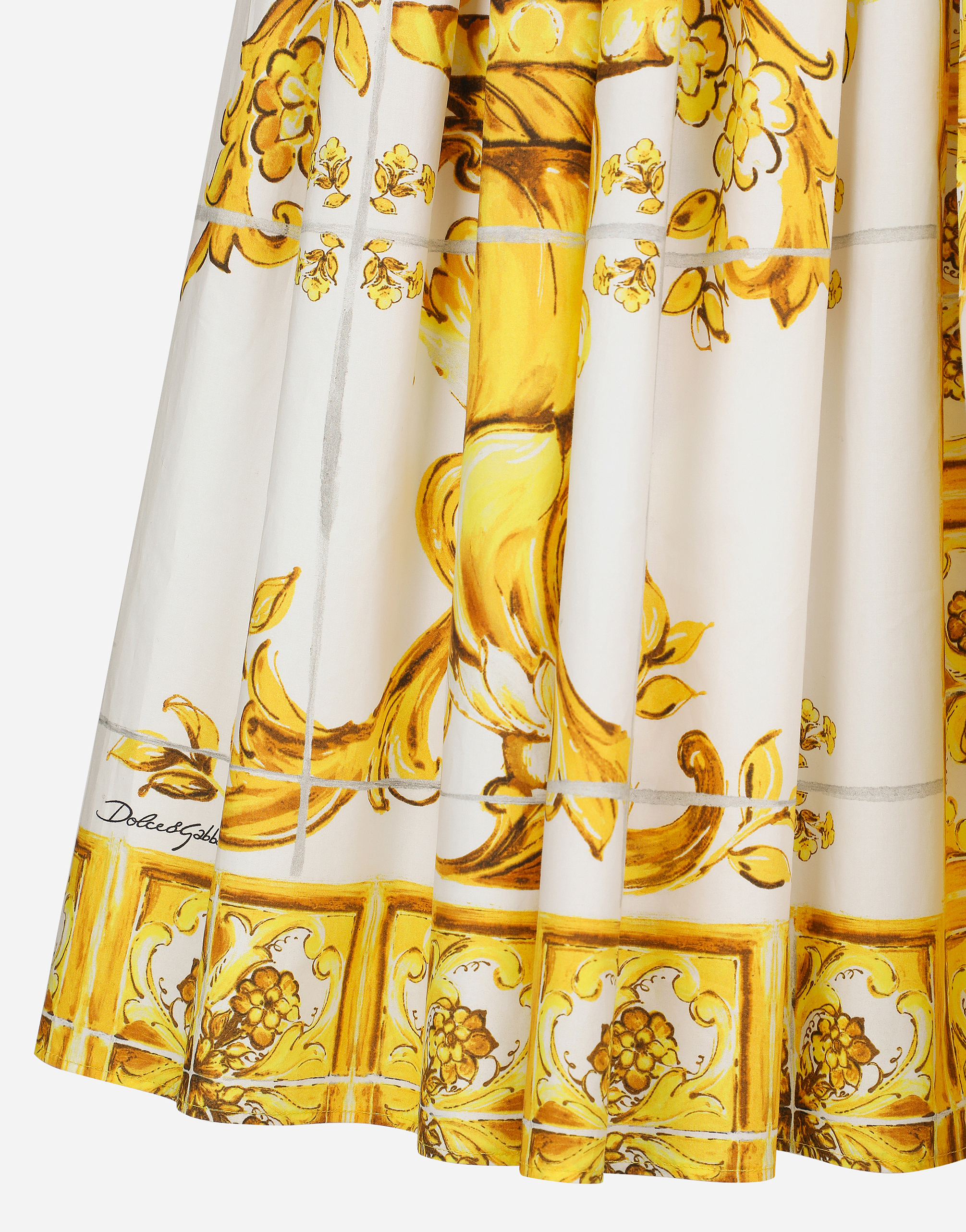 Shop Dolce & Gabbana Midi Corset Dress In Cotton Poplin With Majolica Print