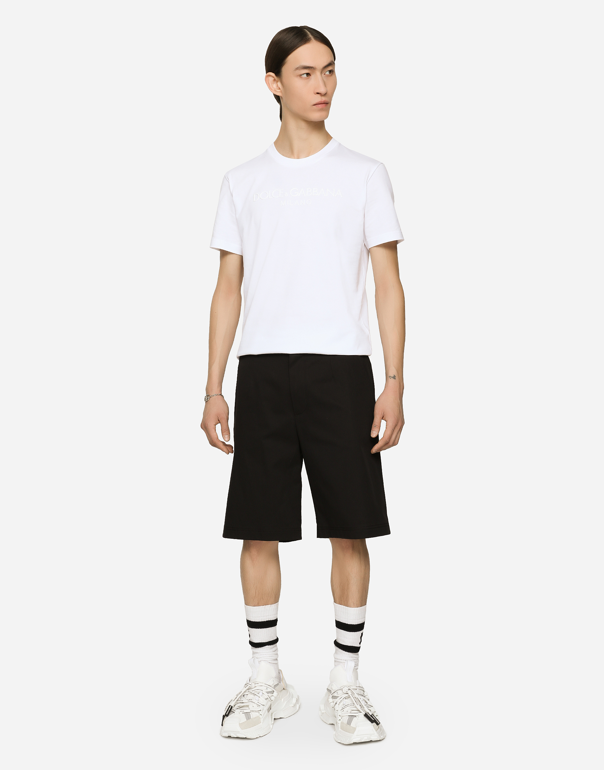 Shop Dolce & Gabbana Stretch Cotton Shorts With Branded Tag In Black