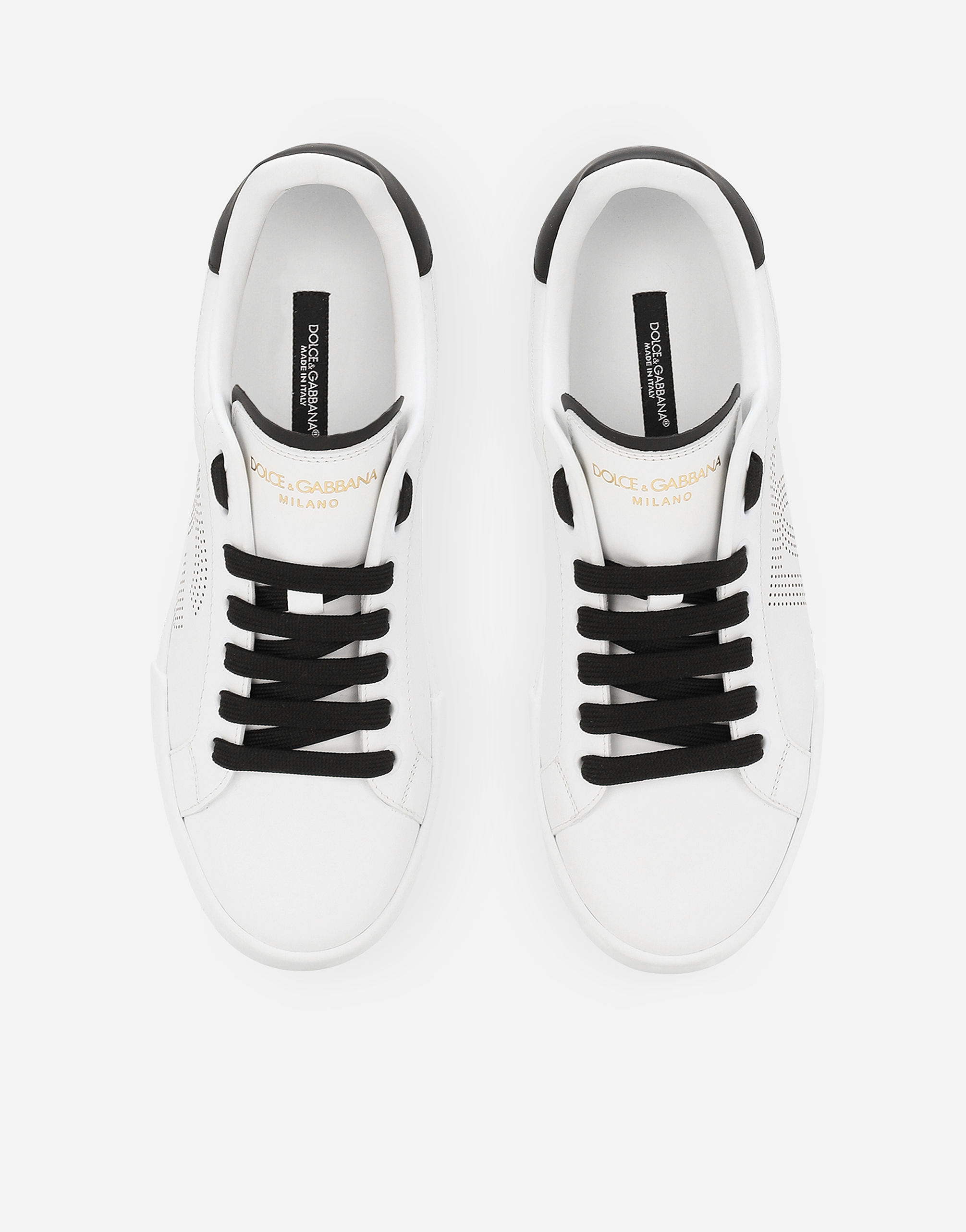 Shop Dolce & Gabbana Calfskin Portofino Sneakers In Bianco/nero