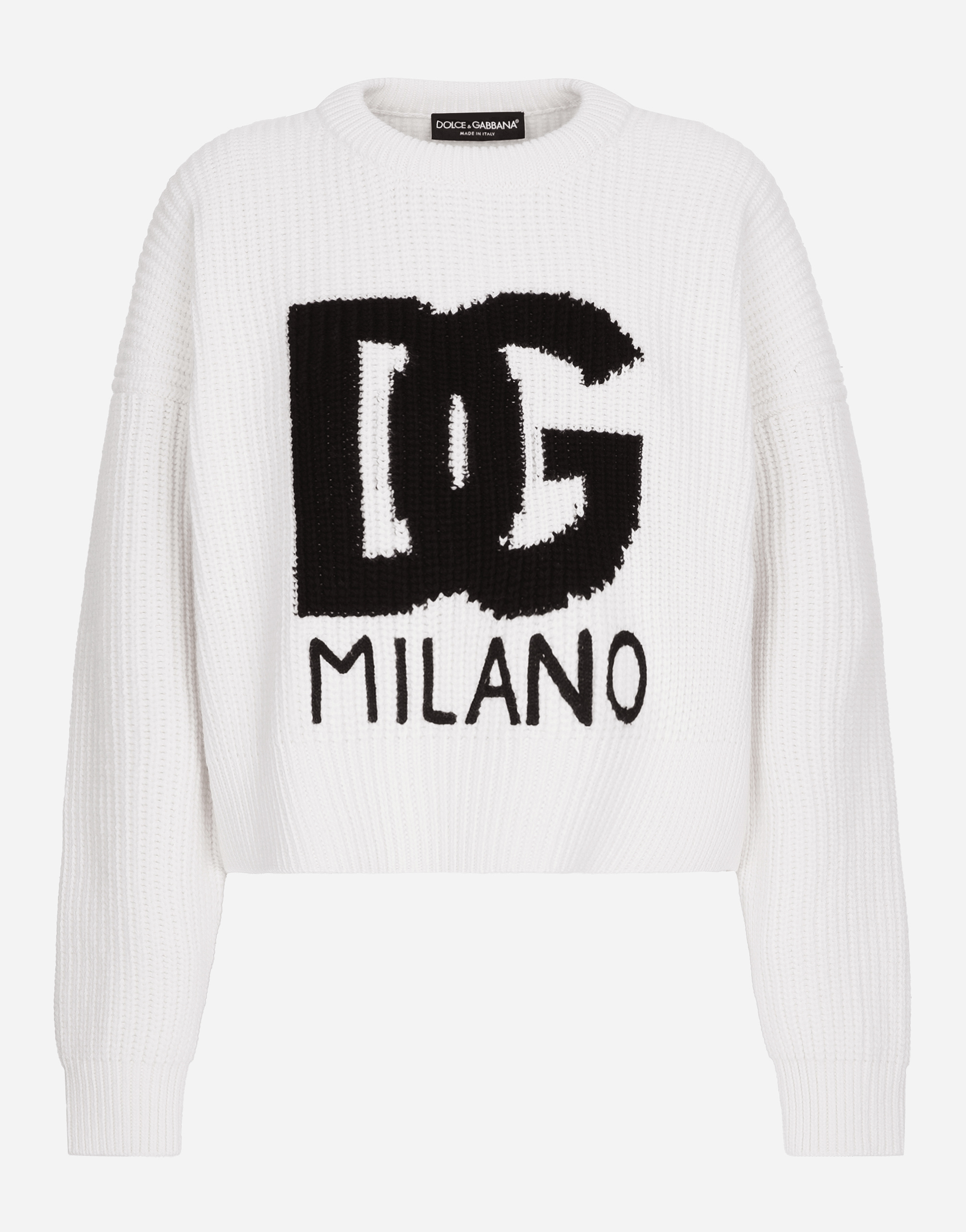 Ribbed wool sweater with DG logo in White for | Dolce&Gabbana® US