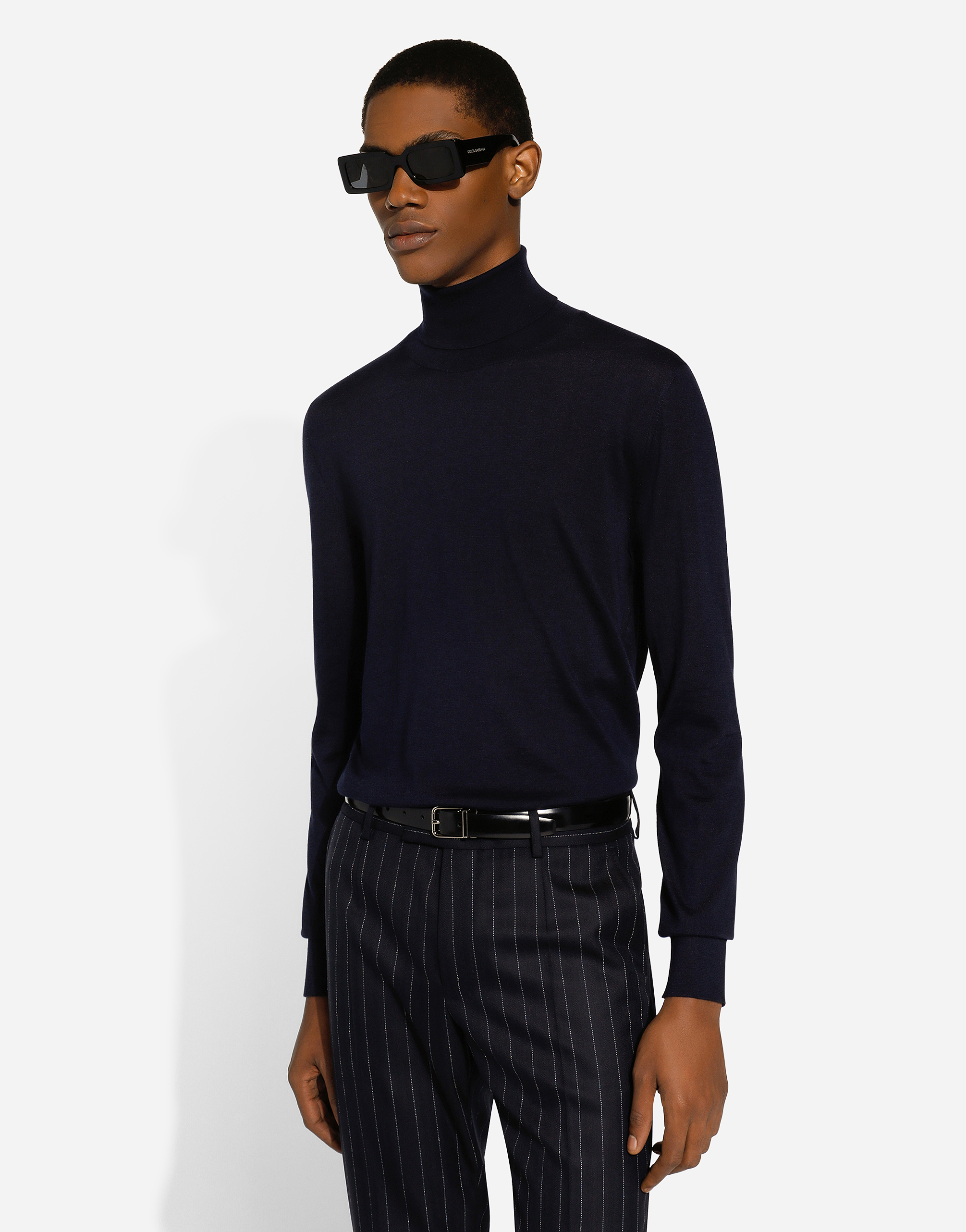 Shop Dolce & Gabbana Cashmere And Silk Turtle-neck Sweater In Blue