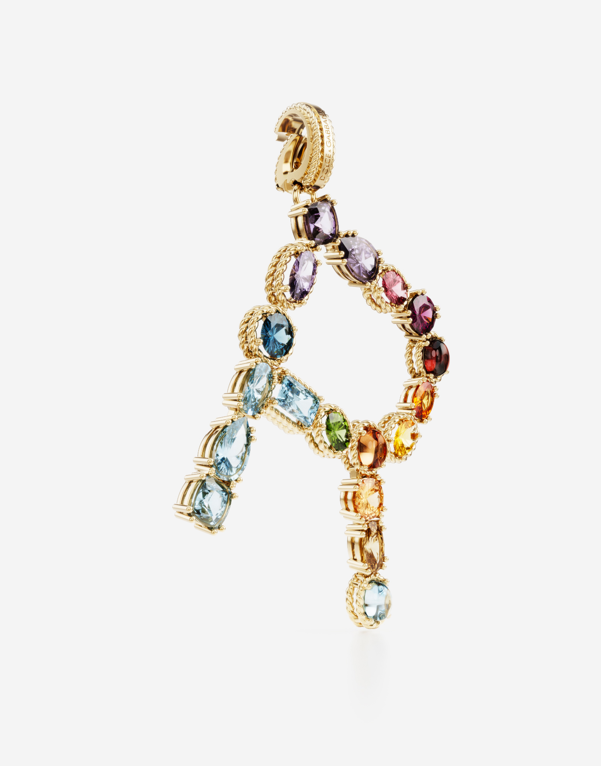 Shop Dolce & Gabbana Rainbow Alphabet R 18 Kt Yellow Gold Charm With Multicolor Fine Gems